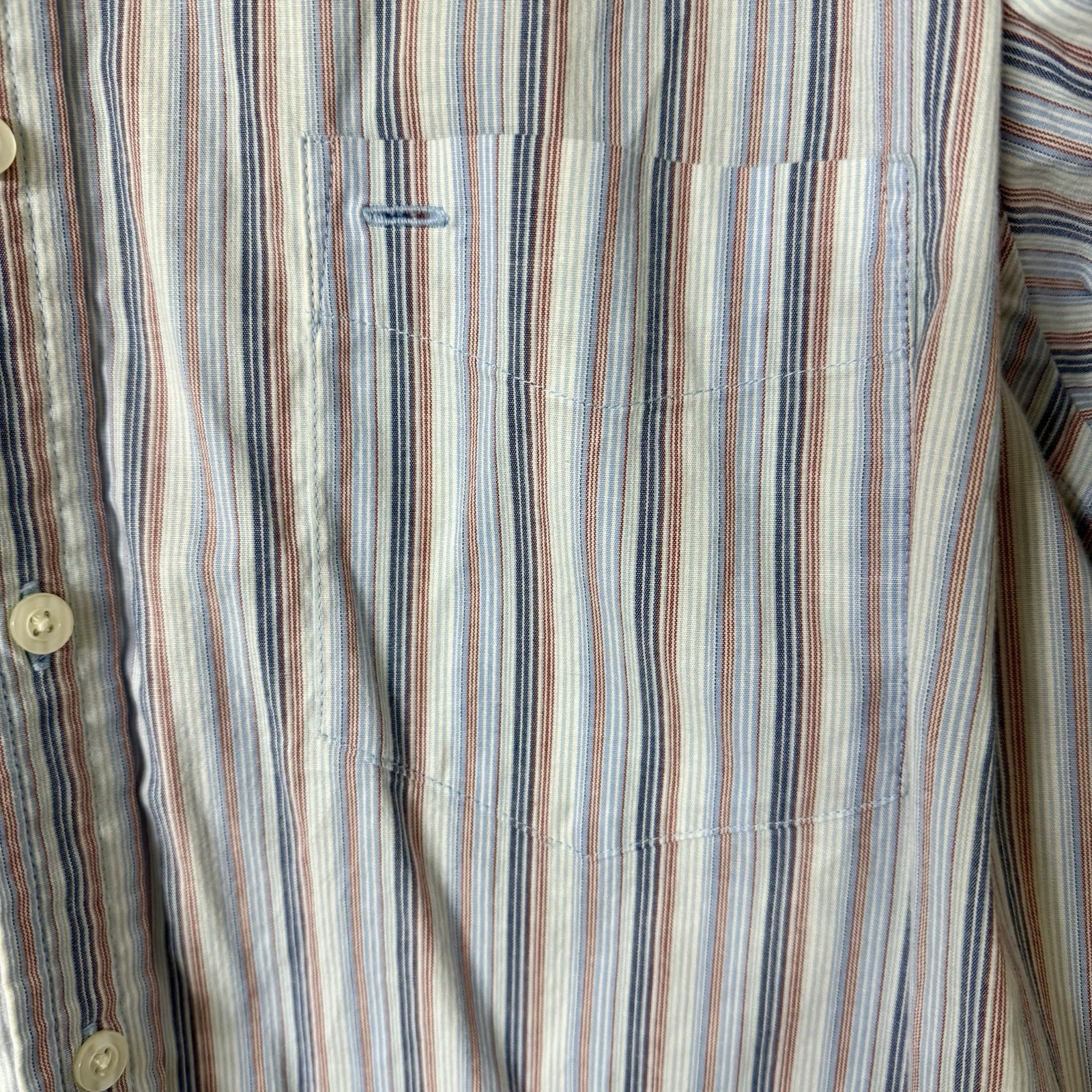 Dockers Men’s Dress Shirt Upcycled Into Women’s Blouse W/ Ruffle XL Multicolor