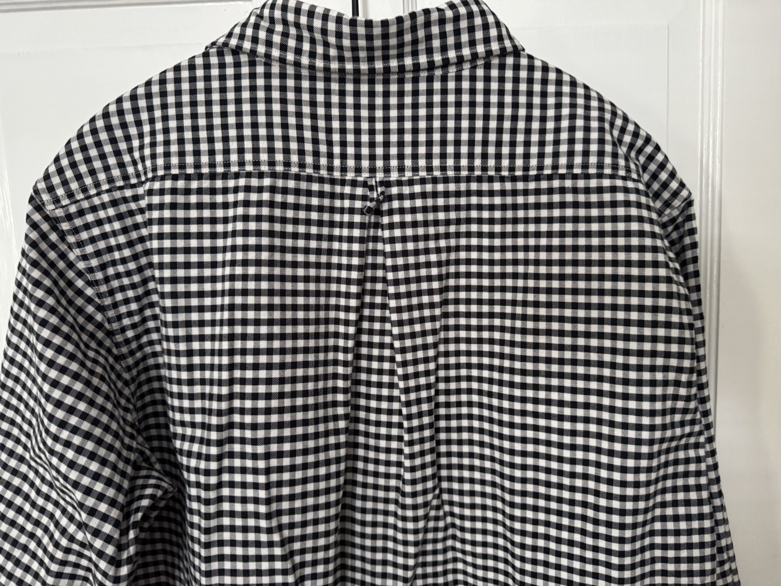 Danton Round Collar Pull Over Cotton Twill Shirt — Black x Ecru Gingham – 38