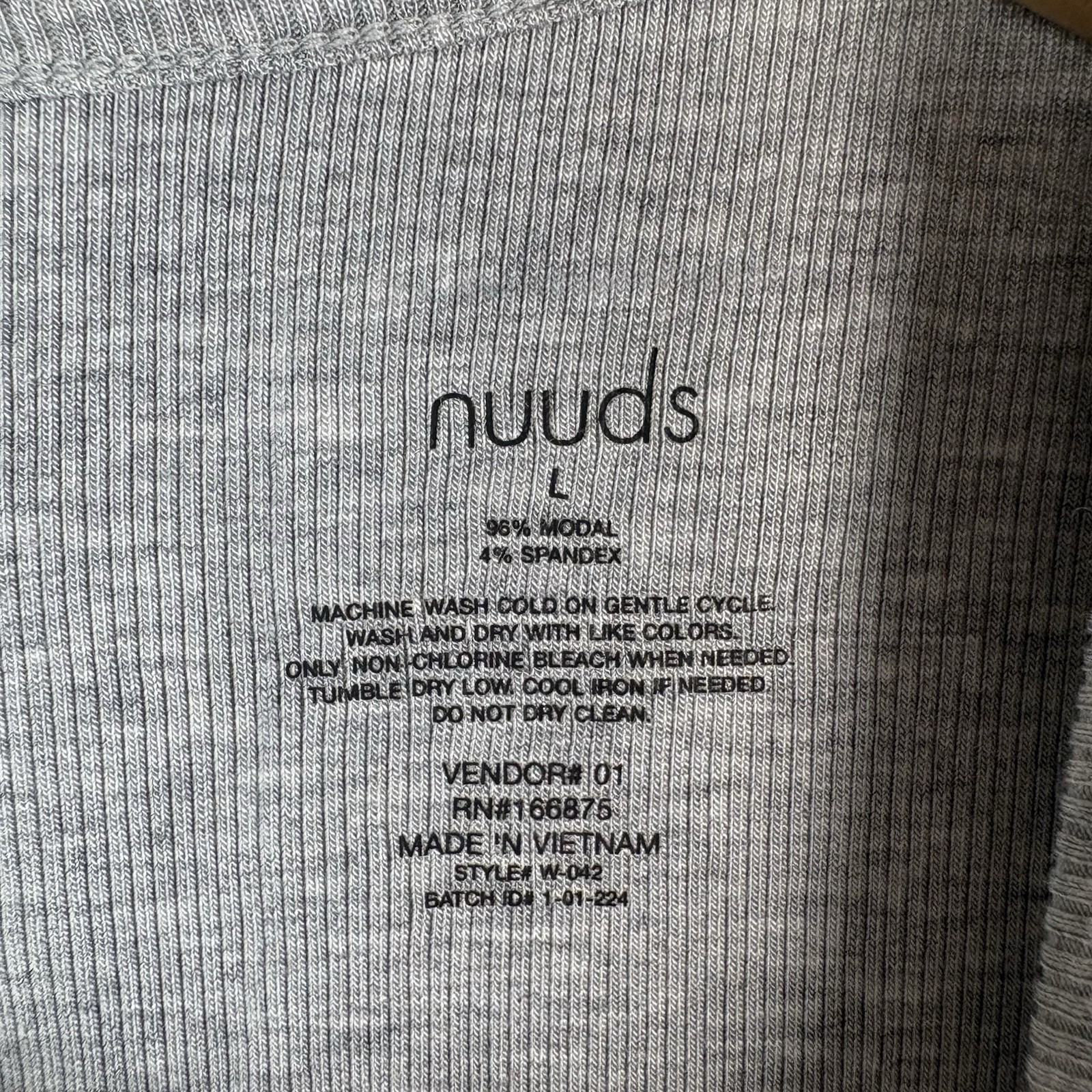 nuuds Women’s L Slinky Modal Rib Long Sleeve T Shirt Light Gray Crew Comfort