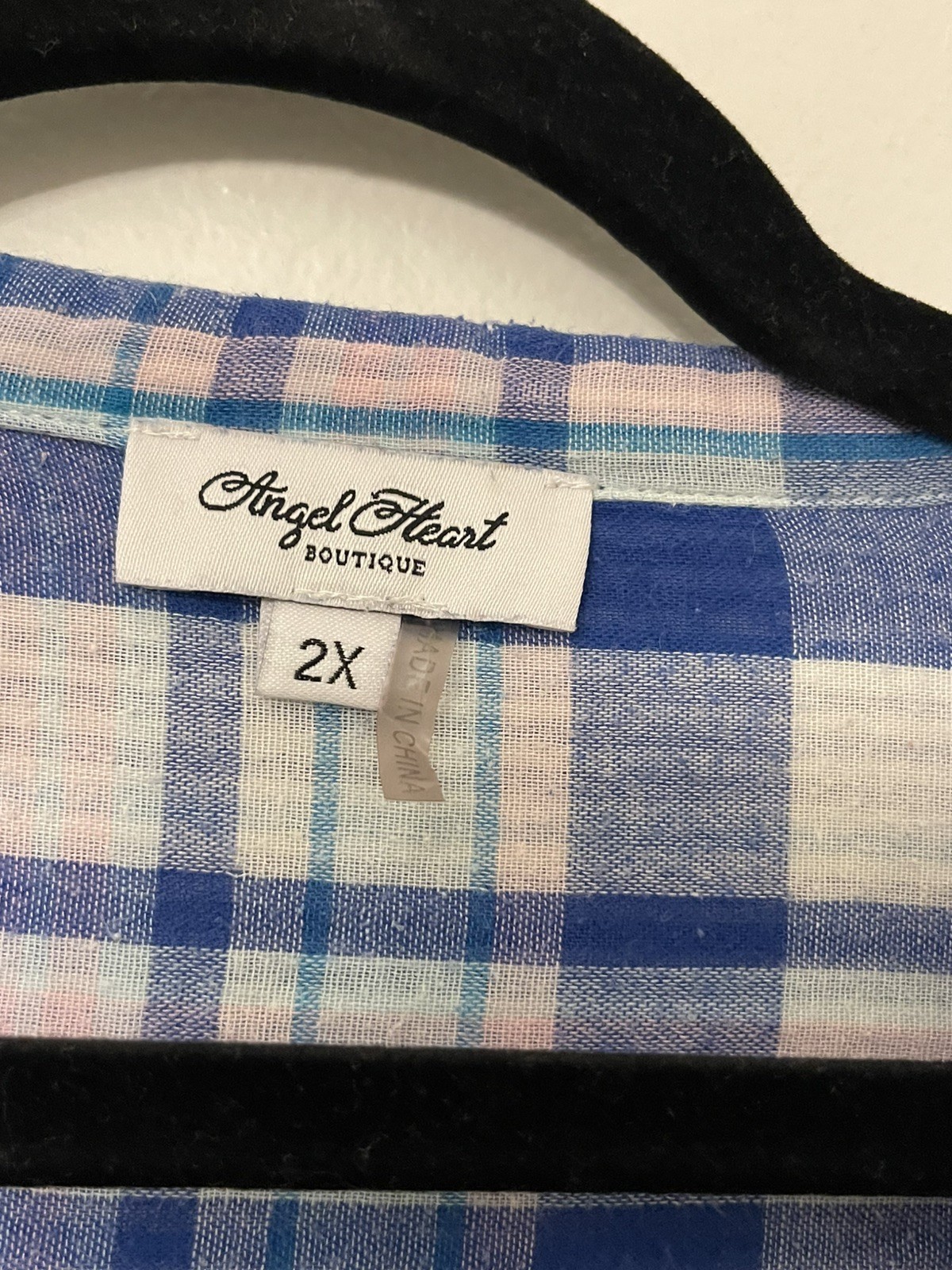 Angel Heart Boutique Embroidered Top Plaid Boho, Vacation Laganlook 2XL