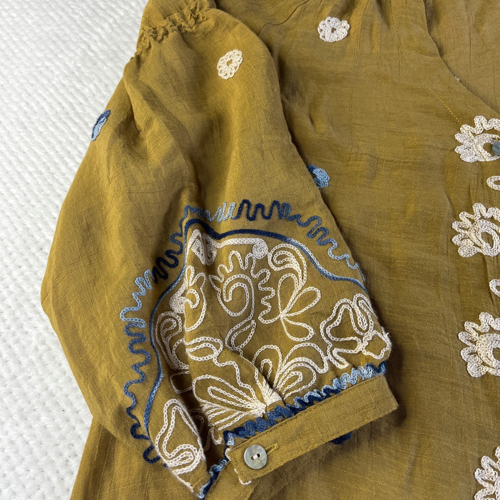 Figueroa & Flower Mustard Yellow Embroidered Boho Blouse KAY114E30 Small