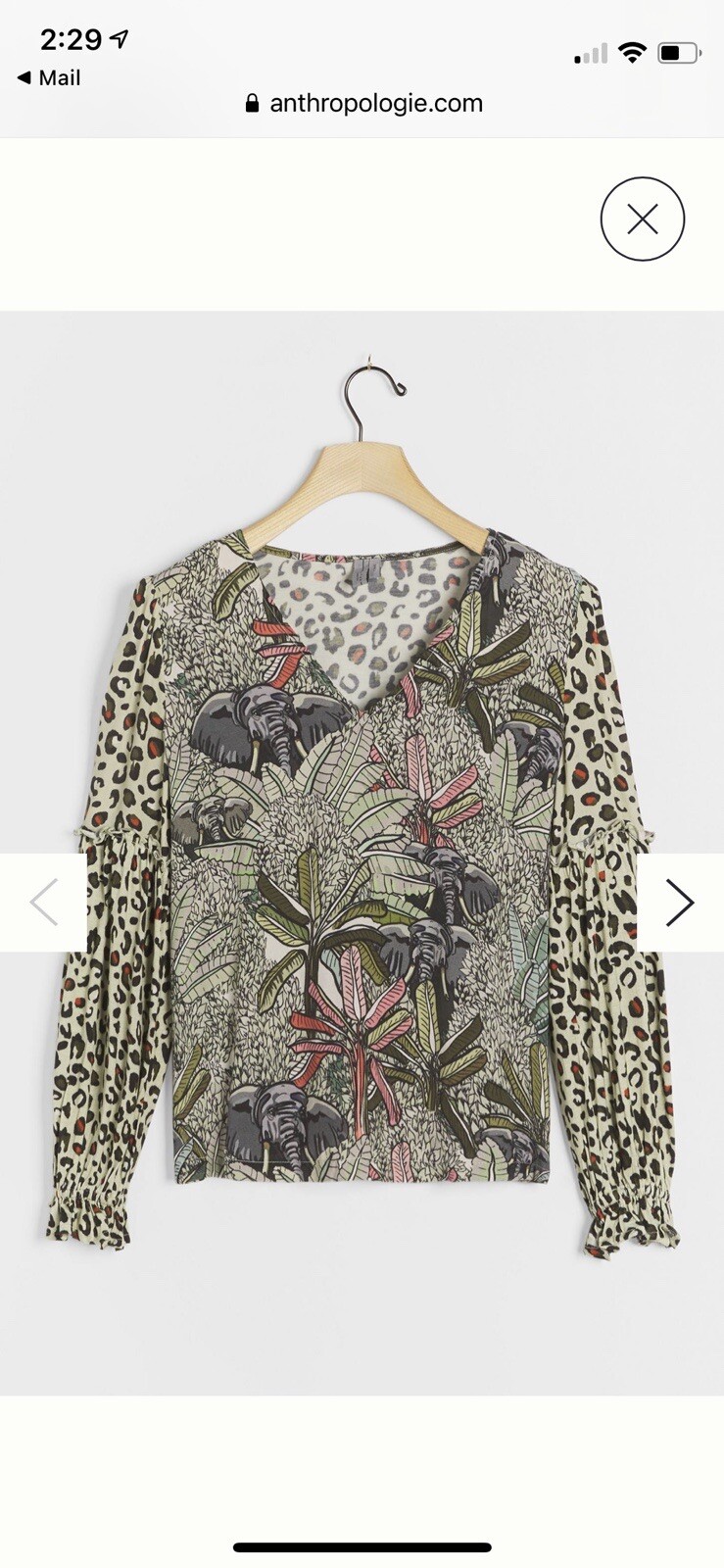 Anthropologie Bl-nk Sibley Mock Neck Top Sage Animals Sz Small
