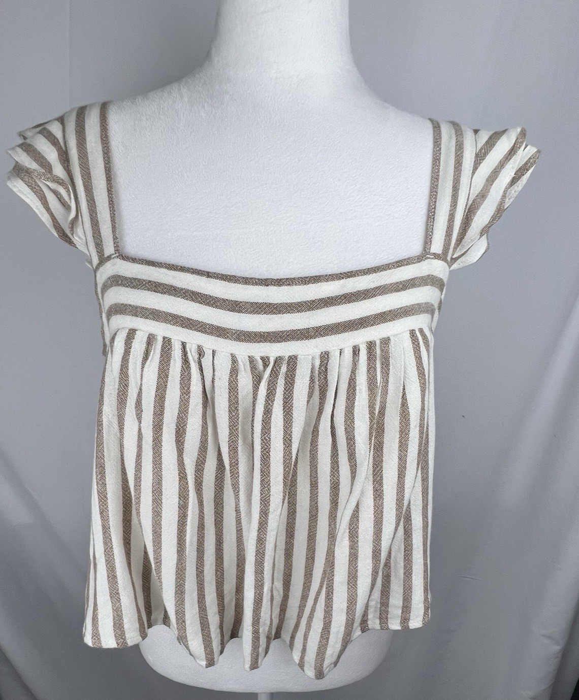 Abercrombie & Fitch Womens M Cream Tan Striped Line Blend Cropped Swing Top