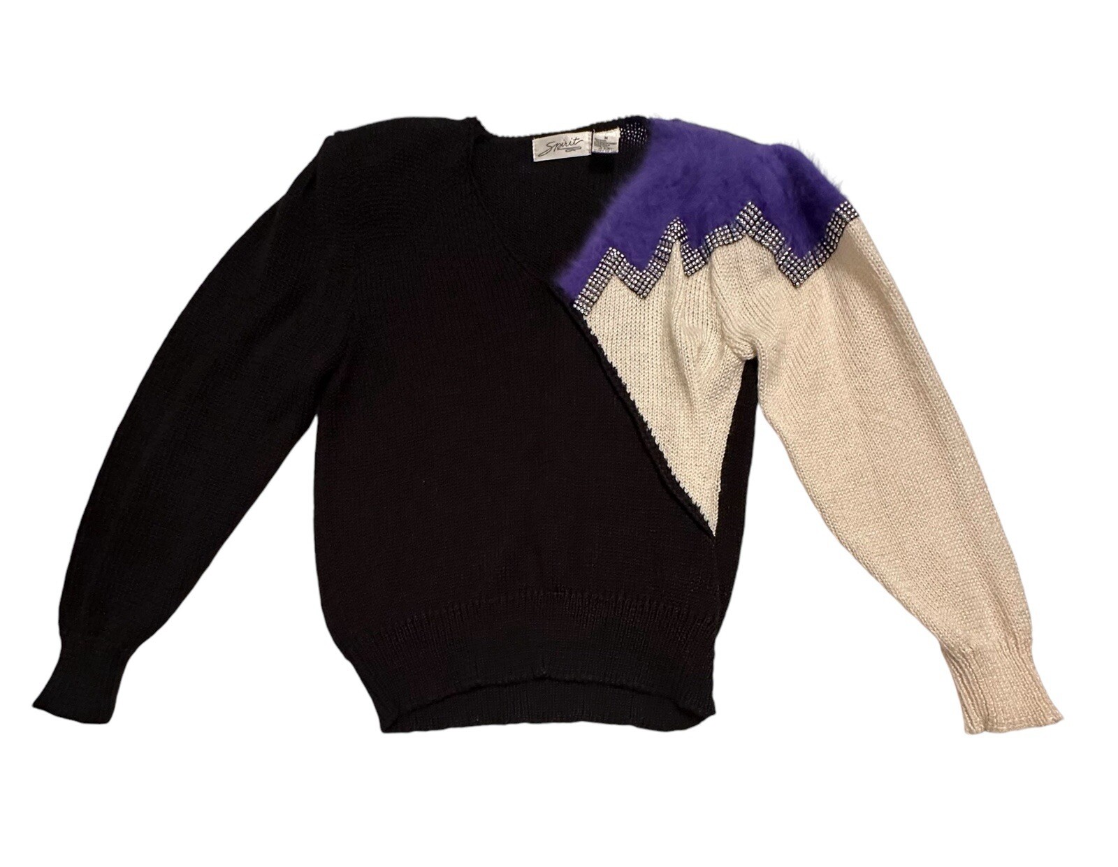 SPIRIT Wool Acrylic & Angora Sparkling Holiday Party Sweater Medium Purple Black