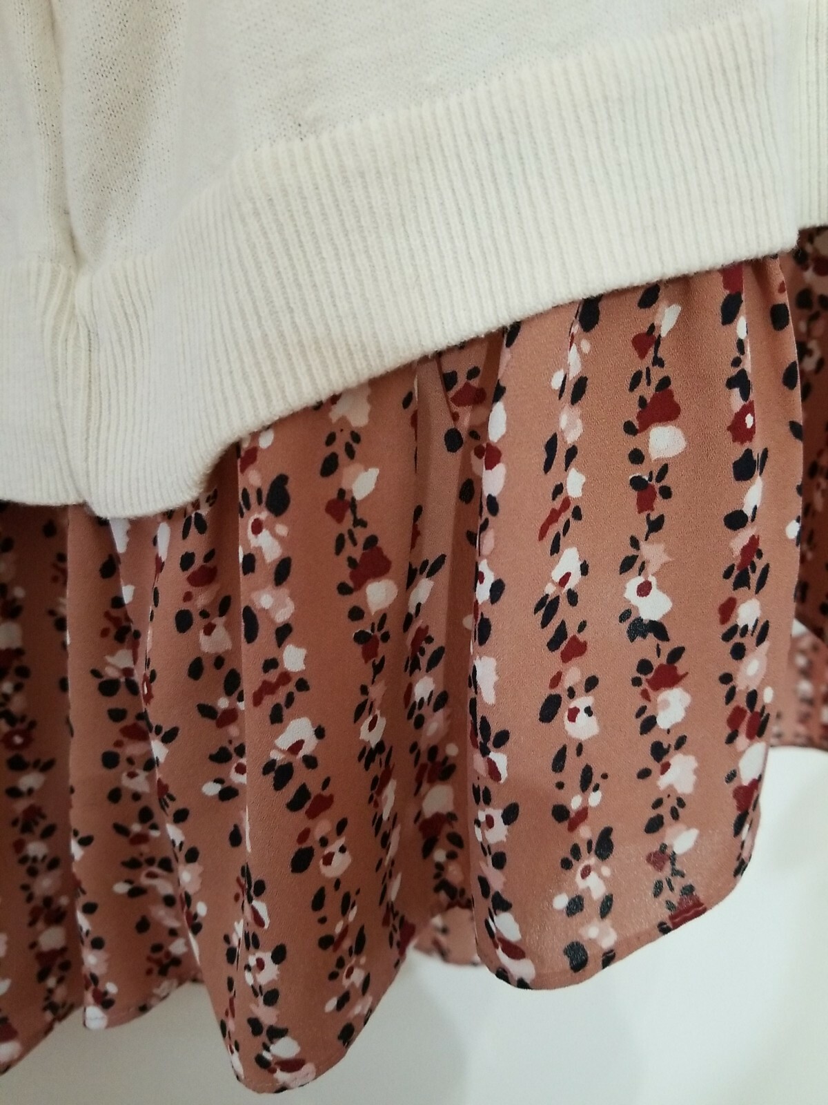 LOFT Sweater Cream Multi Layered Look Mixed Media Design Sheer Blouse Women’s M
