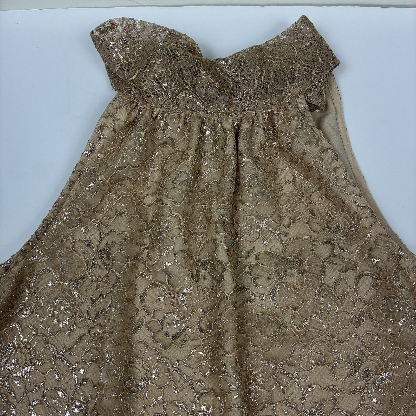 J Crew Tie Neck Top Metallic Gold Lace Sleeveless Womens S Evening Formal Party