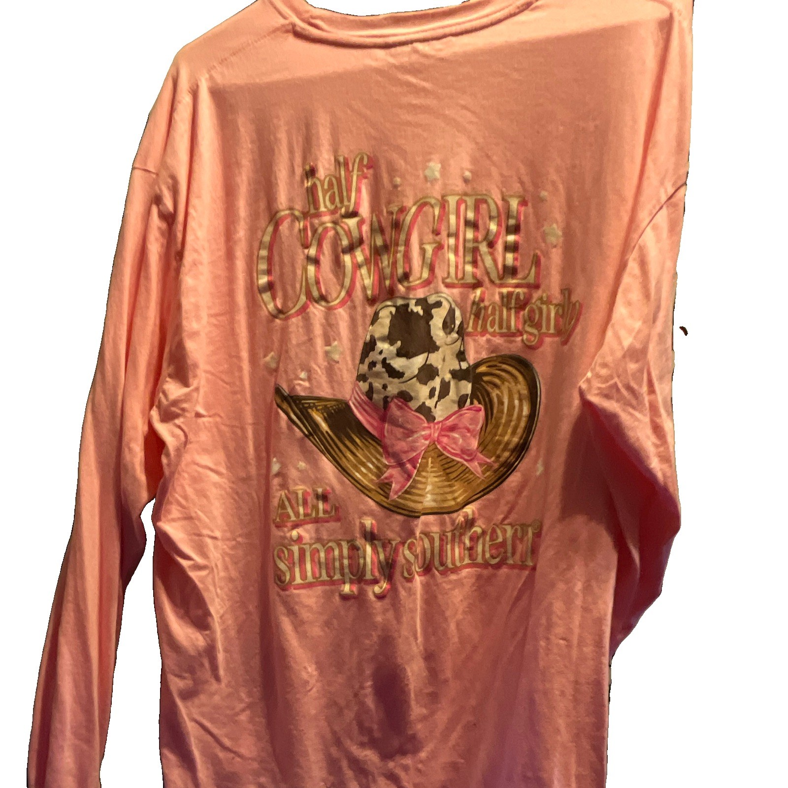 Simply Southern Women’s Pink Cowgirl Graphic Glitter Long Sleeve Tee L