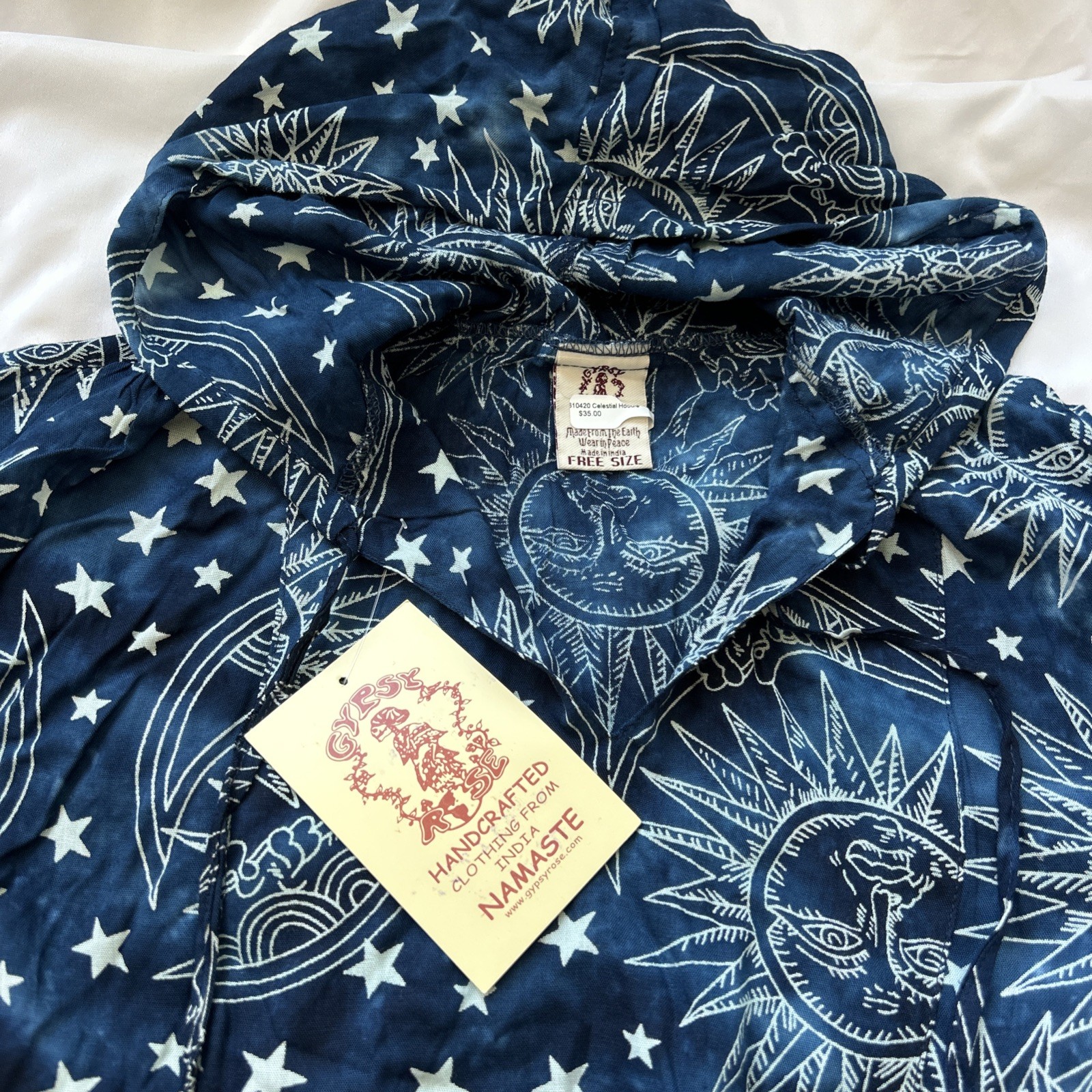 Gypsy OS Rayon Hoodie Blue Celestial Galaxy Sun Moon Stars Boho Top NWT Witchy