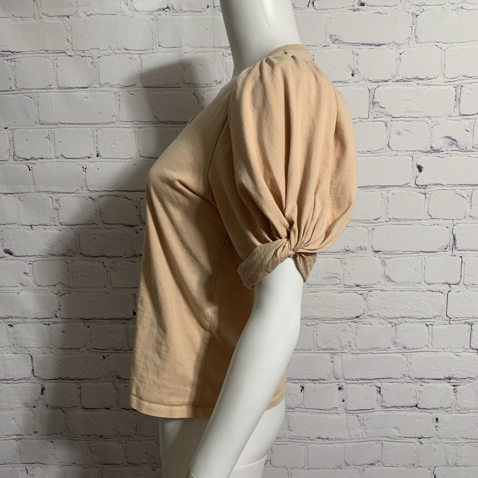 7 For All Mankind Women’s Blouse S Beige V-Neck Puff Sleeve Crop