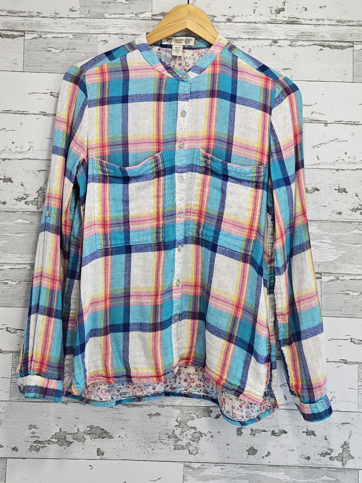 Vintage America Womens Plaid Shirt Small Floral Lined Lightweight