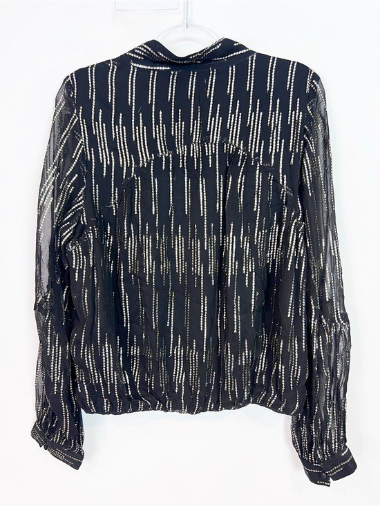 CIEBON BLACK GOLD METALLIC STRIPING LONG SLEEVE BLOUSE ELASTIC HEM WOMENS LARGE