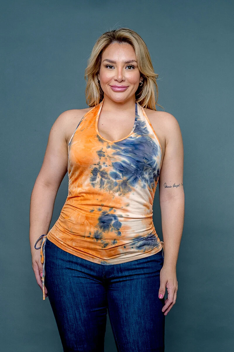 Sexy ORANGE BLUE Tie Dye HALTER TANK TOP Size 3XL Womens Plus 3X V Neck