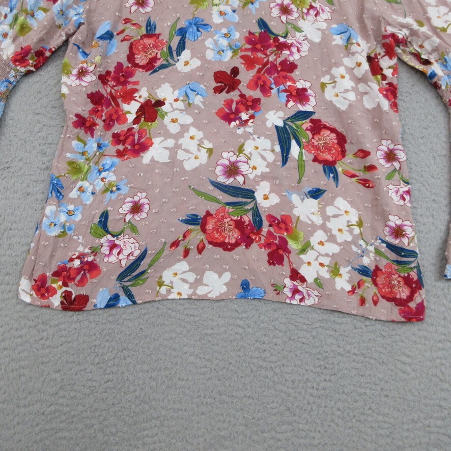 Cupio Shirt Women L Pink Floral Cottagecore Bohemian Festival Vibrant Dopamine