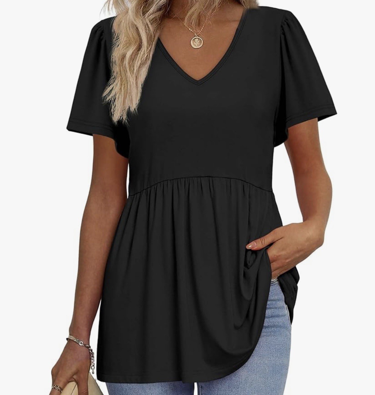 Ofeefan Women’s Summer Top Babydoll Short Sleeve Shirt Puff Sleeve Peplum-XXL