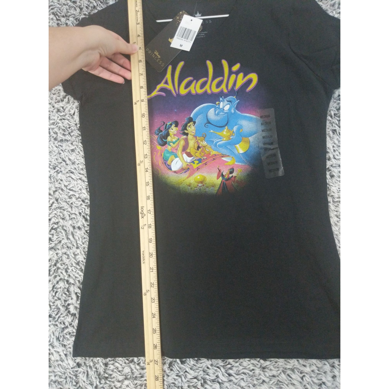 DISNEY ALADDIN Graphic Shirt Womens SZ M Black Short Sleeve 100% Cotton Jasmine