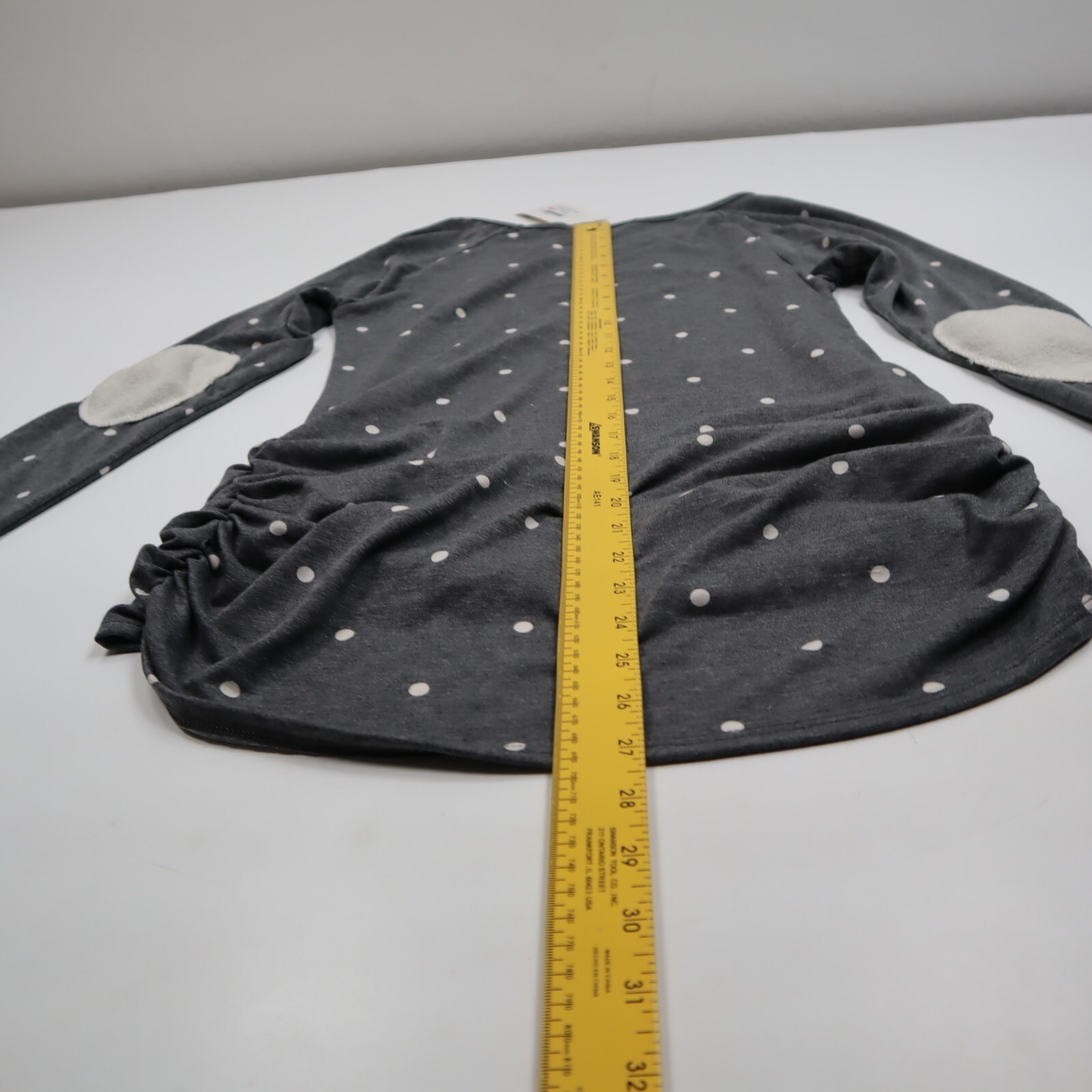 NWT Hailey & Co. Small Gray Polka Dot scoop neck elbow pad long sleeve top