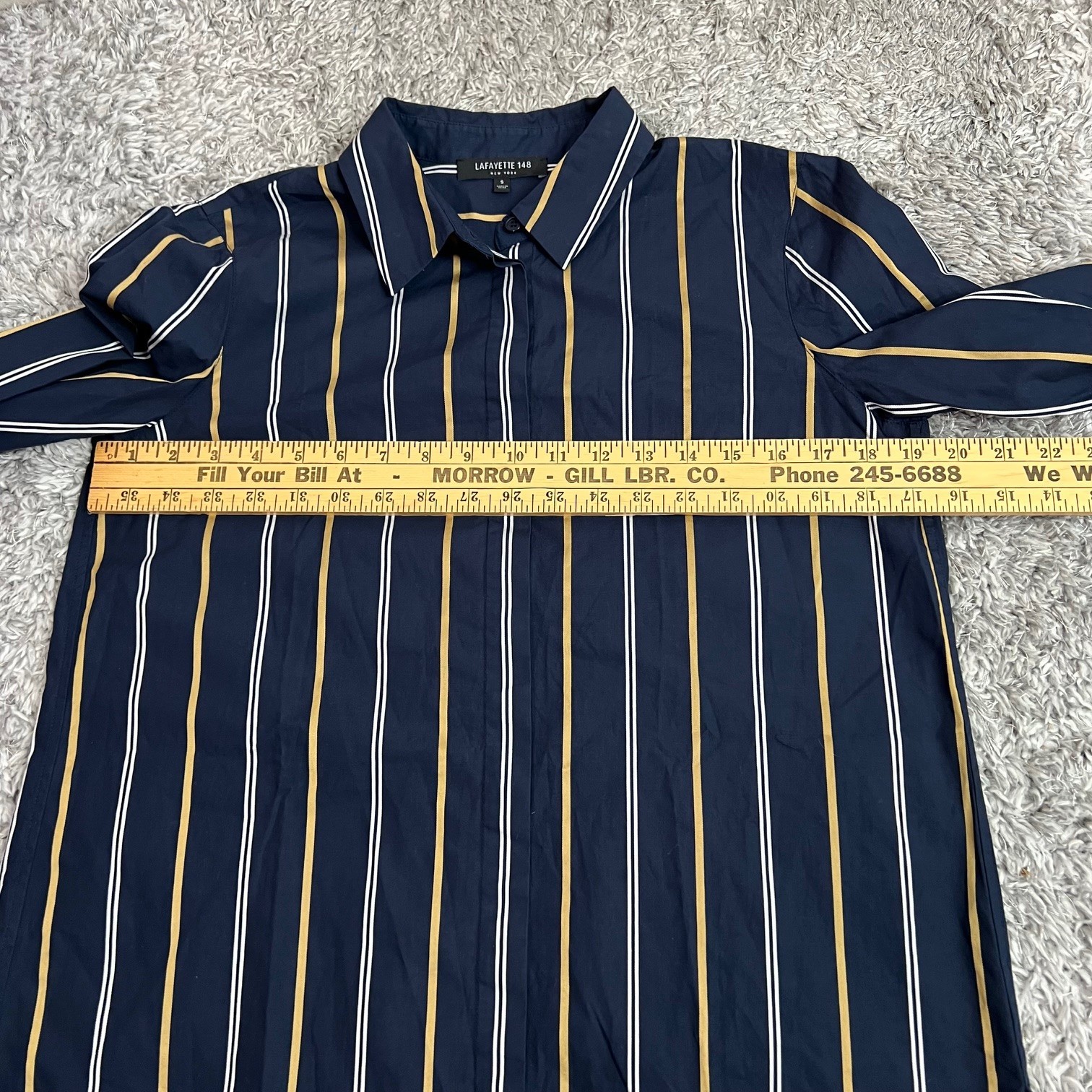 Lafayette 148 New York Shirt Riverside Stripe Brayden Blouse Long Sleeve Size S