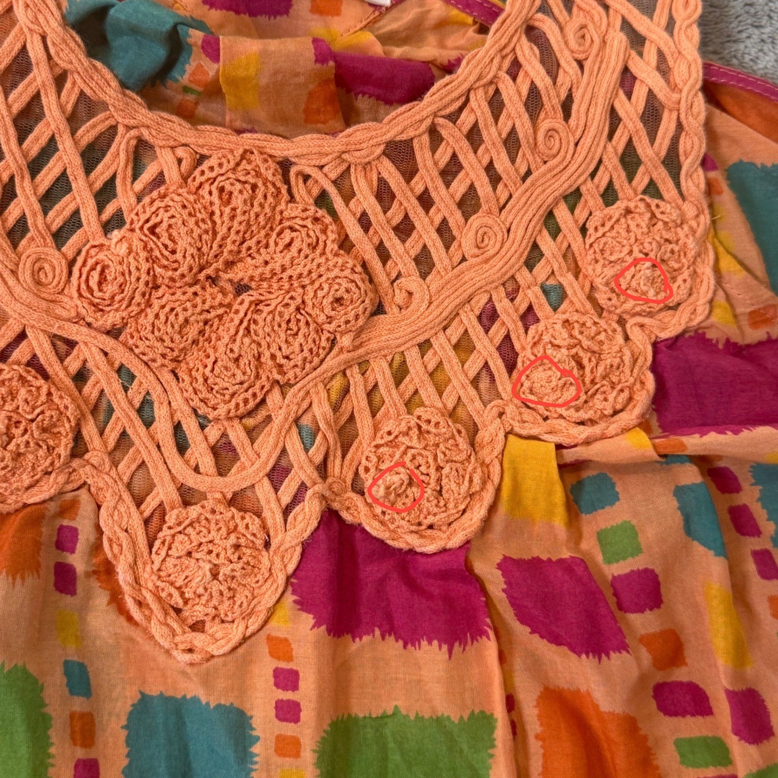 Art To Wear Silk Blend Crochet Tunic Top BOHO Geometric Womens M Eclectic