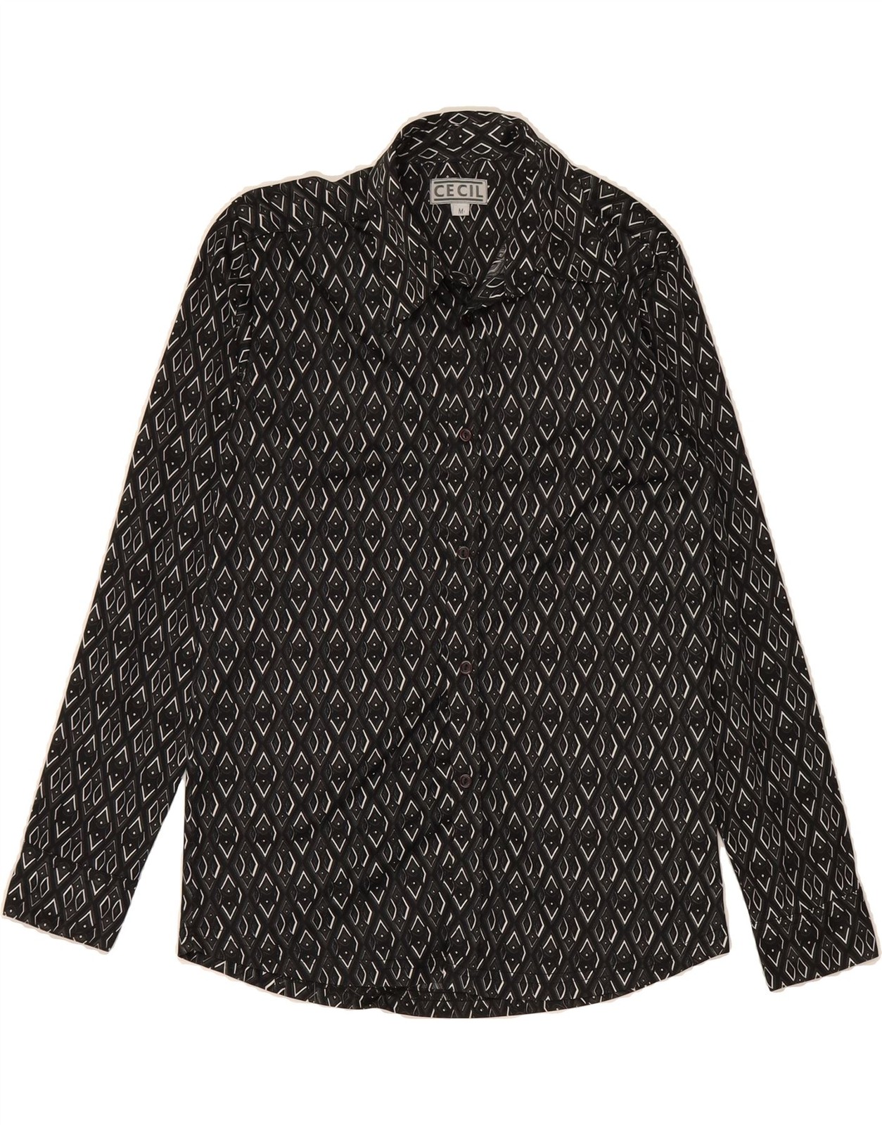 CECIL Womens Shirt Medium Black Geometric Polyester DV43