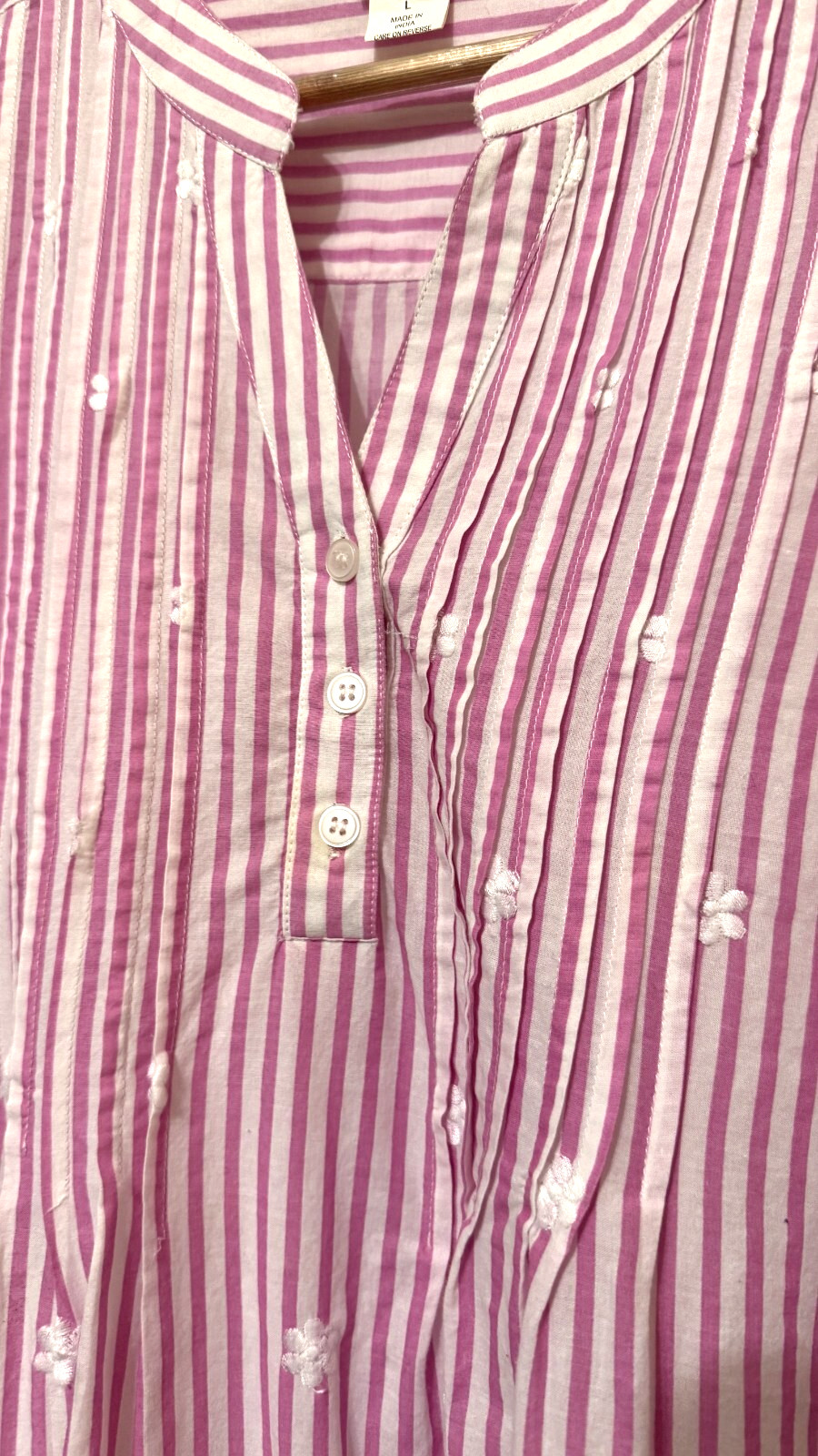American Sweetheart Sz L Embroidered Pink/White Striped Pullover Top