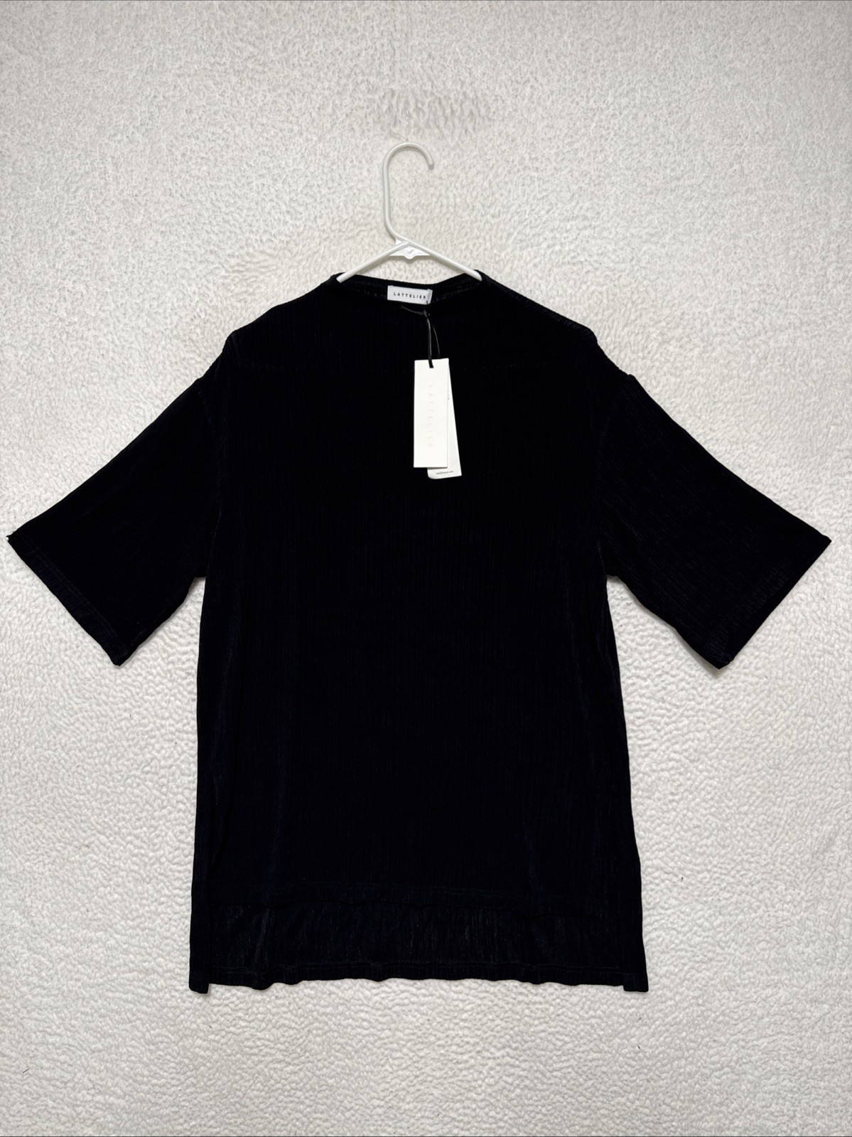 Lattelier Black Elbow Length Sleeve Top High Low Hem Women’s Size M