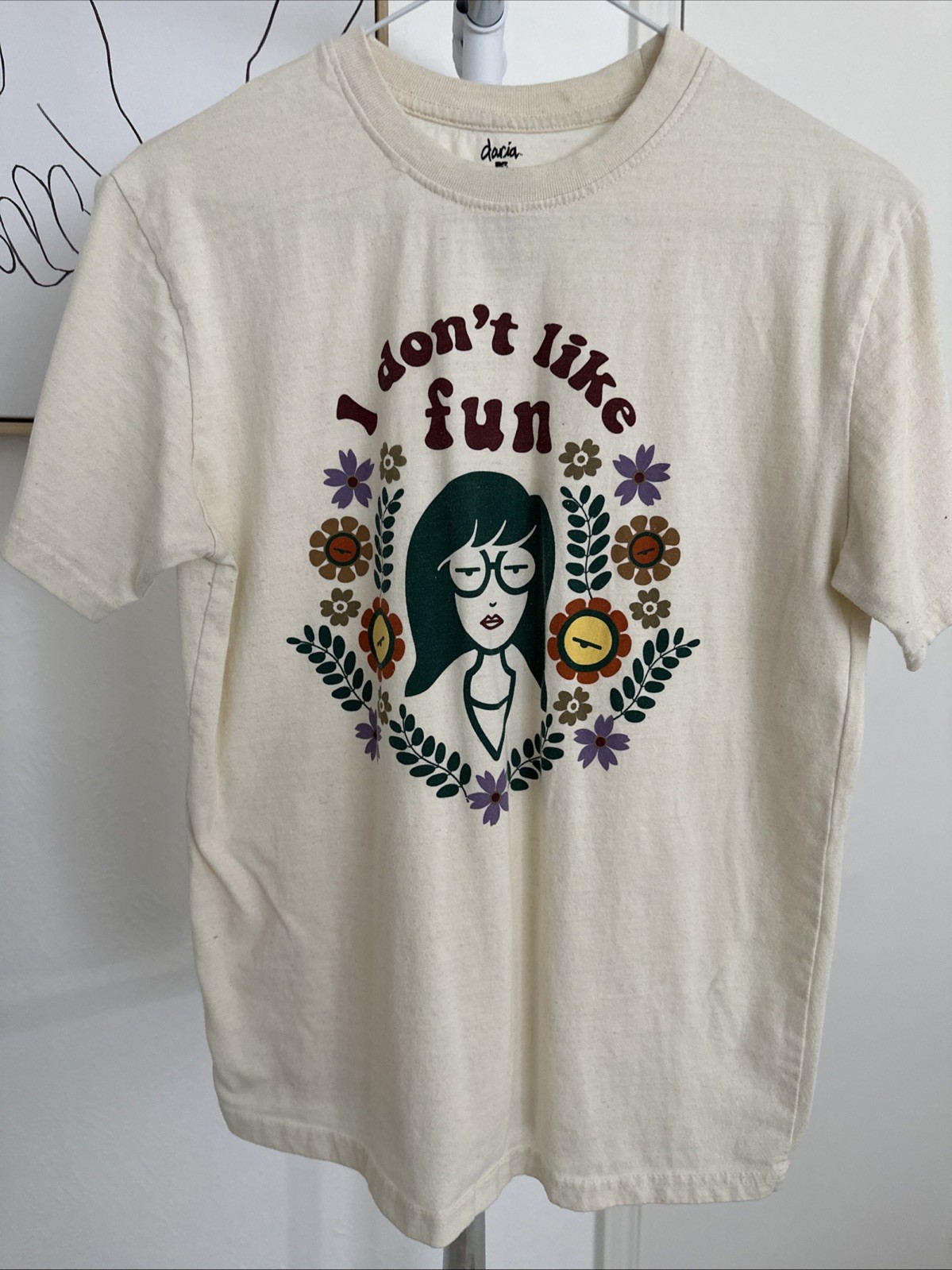 Women’s Daria MTV I Don’t Like Fun Floral Graphic T-Shirt Size M Cotton Blend