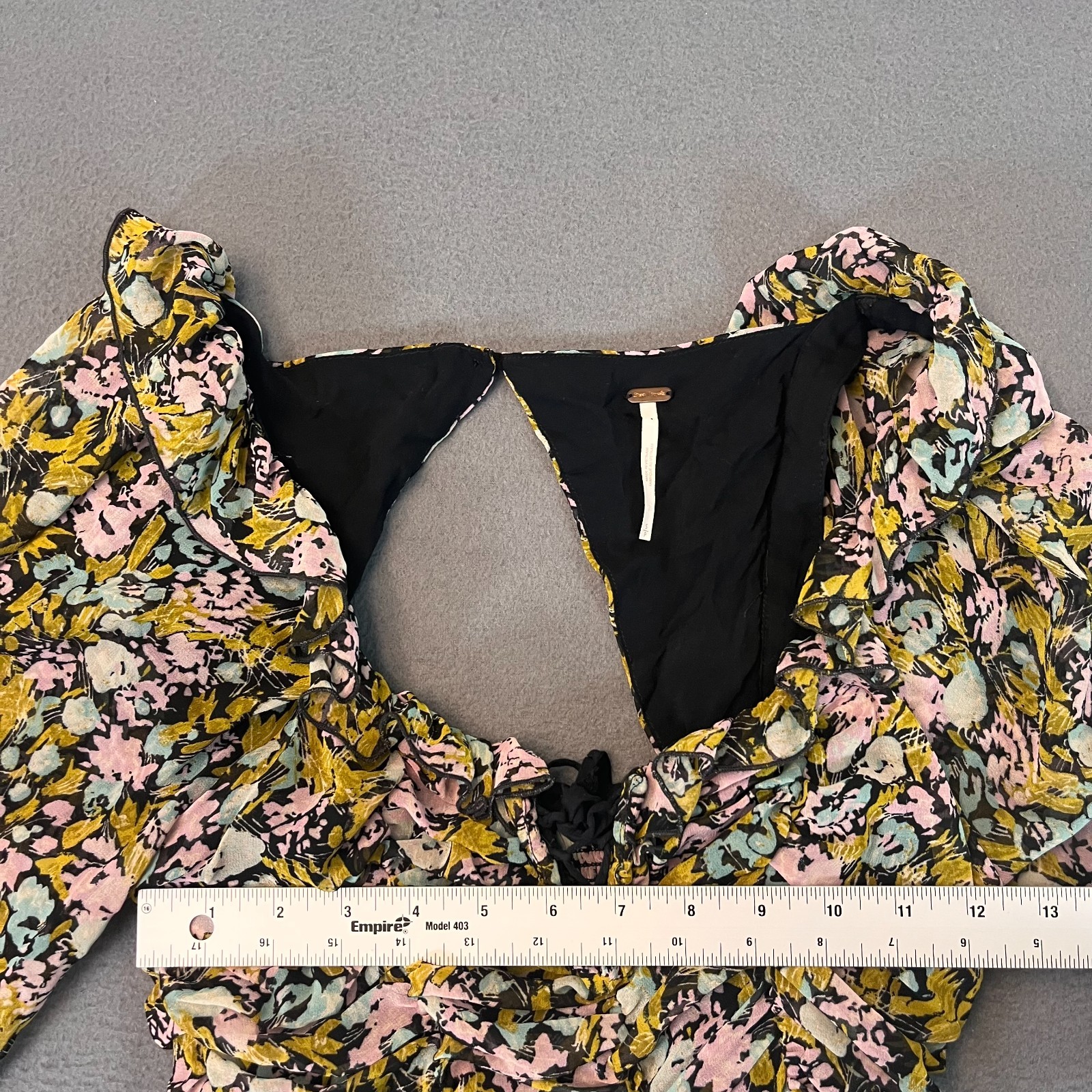 Free People Mabel Printed Chiffon Blouse Womens Small Multicolor Triangle Back