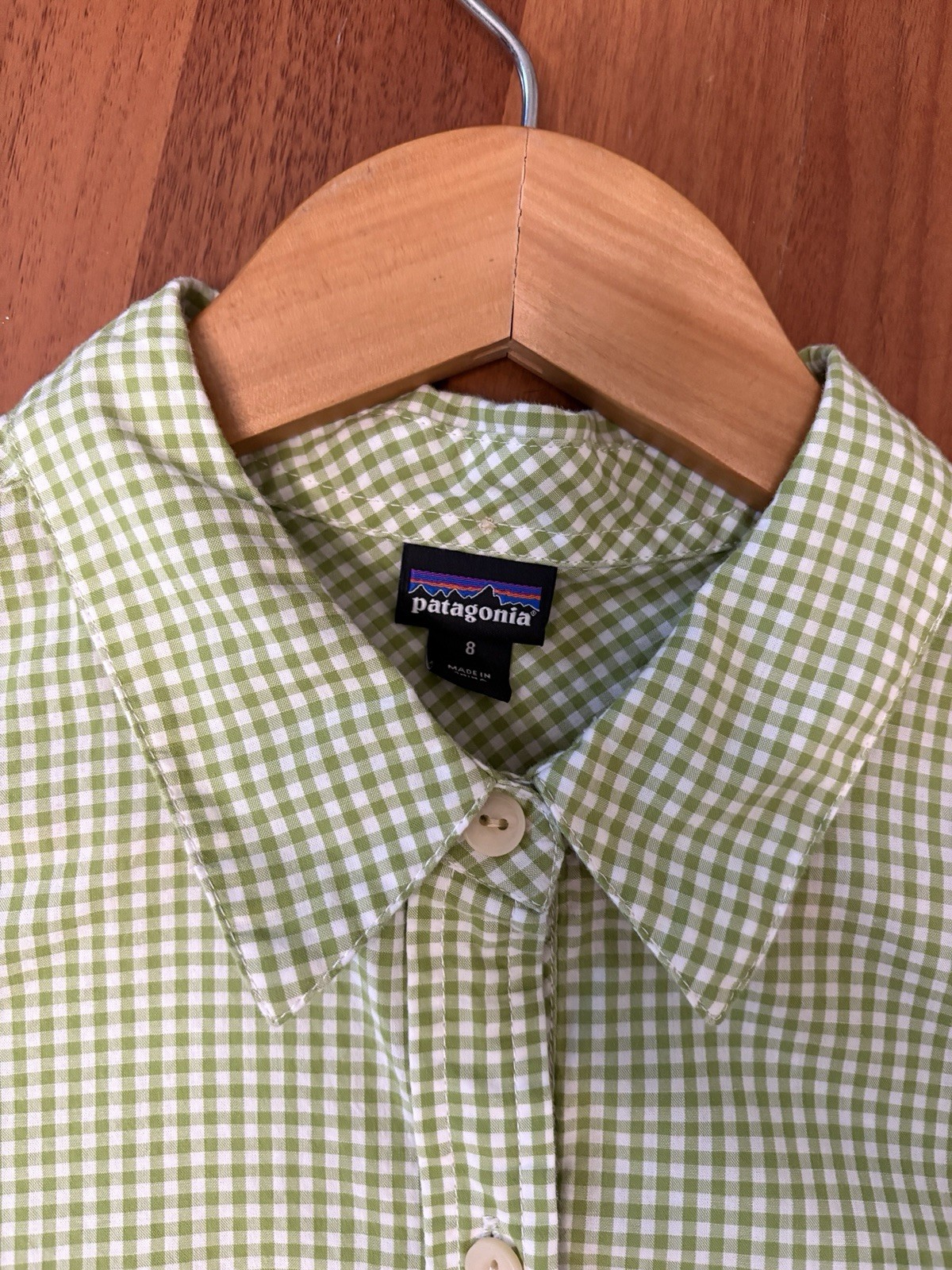 VTG Patagonia Womens 8 M Gorpcore Green Gingham Cotton Utility Shirt RollTab