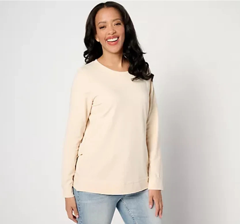 AnyBody Lounge Beach Wash Knit Top with Tulip Back WARM SAND Size M