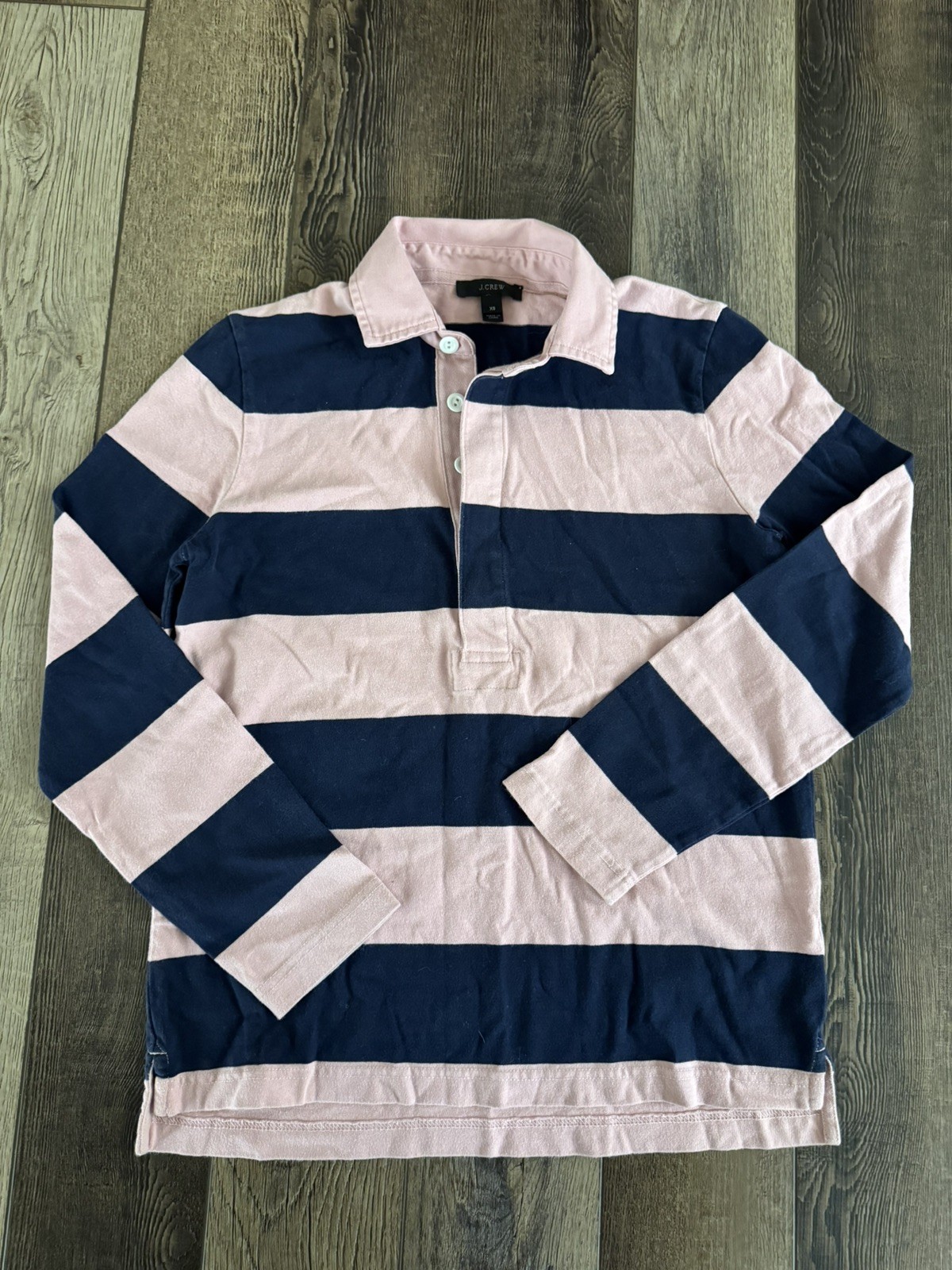 J Crew Women’s Blue and Pink Striped Rugby Long Sleeve Polo Shirt Size XS