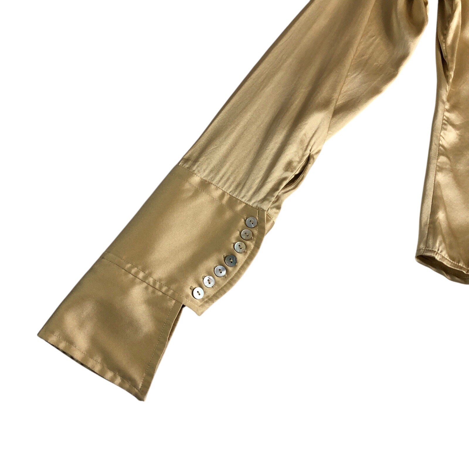 Farinaz Taghavi Silk Blouse Women 6 Gold Button Up Stretch Flip Cuff Career Chic