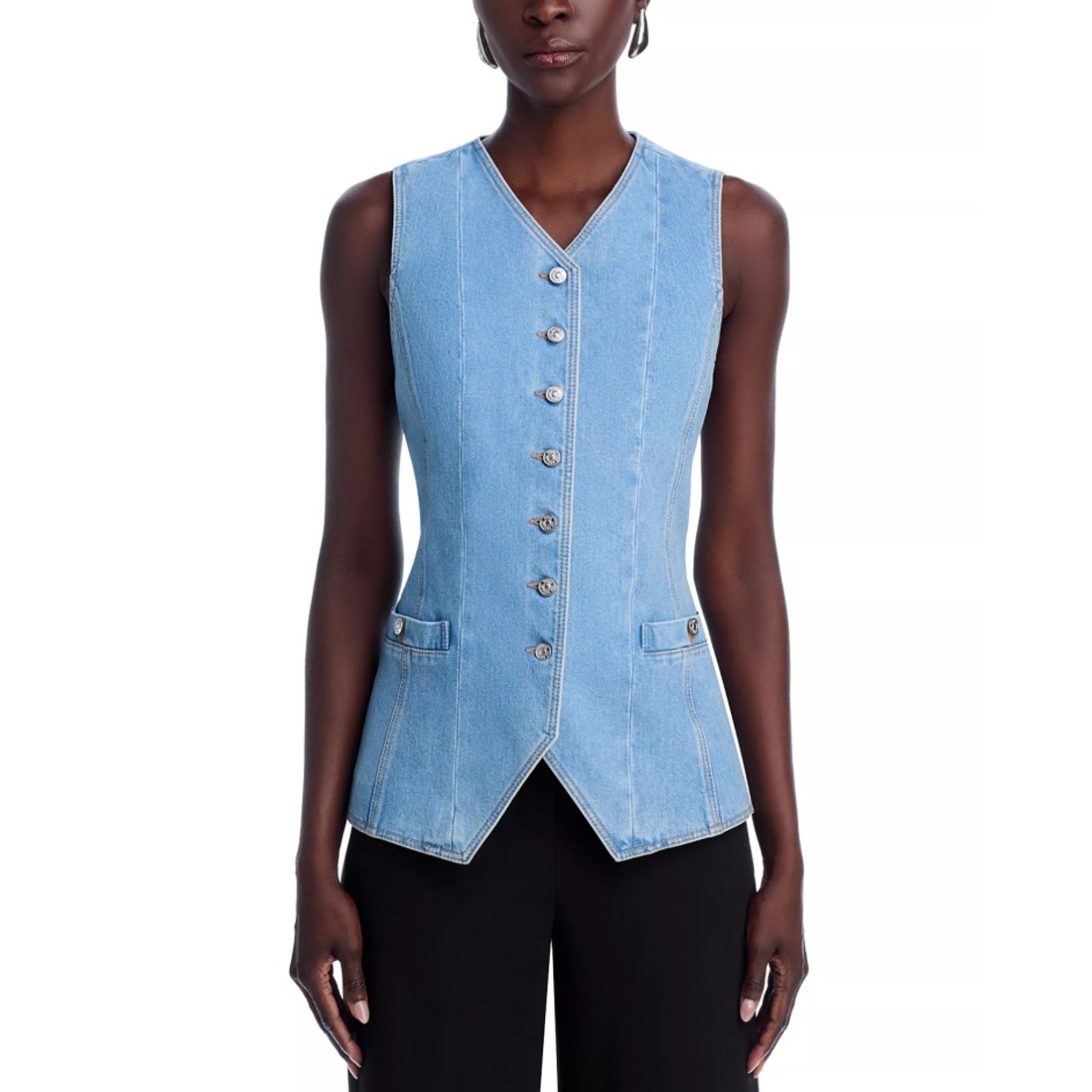 Paige Women Light Wash Blue Denim Yasmin Casual Front Button Vest Top Size US 2