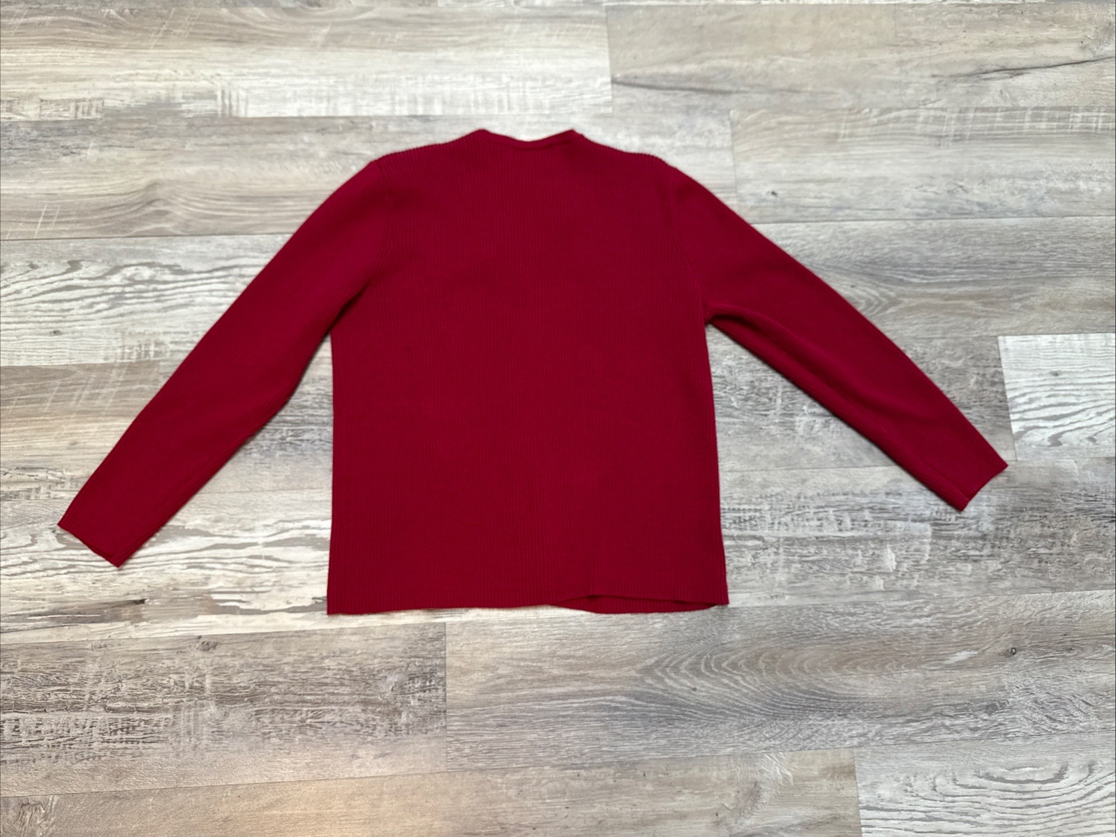 Vtg Y2K Womens Cardigan Petite Medium Ribbed Stretch Buttons Fitted Brick Red