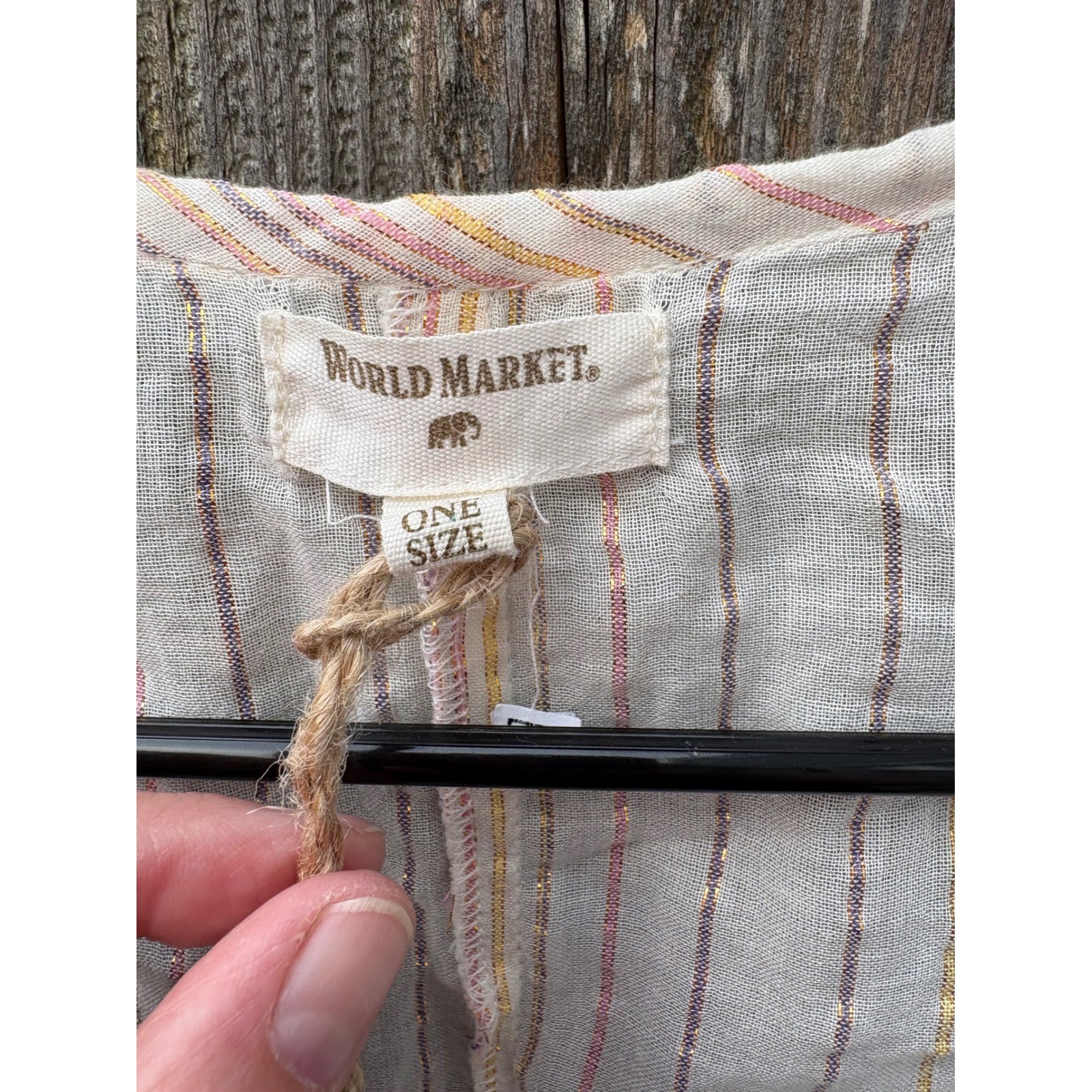 World Market Women Metallic Striped Embroidered Kaftan Top One Size Cream Gold