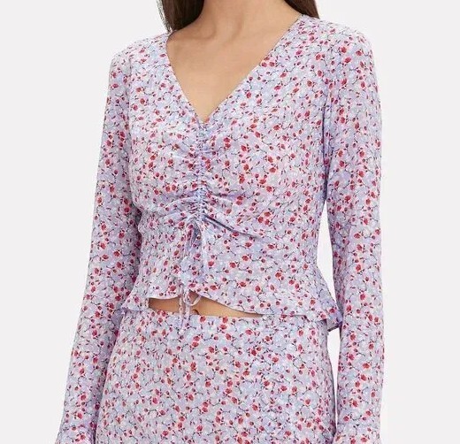INTERMIX Giada Lilac Floral Printed Cropped Ruched Front Top Sz 2 $225