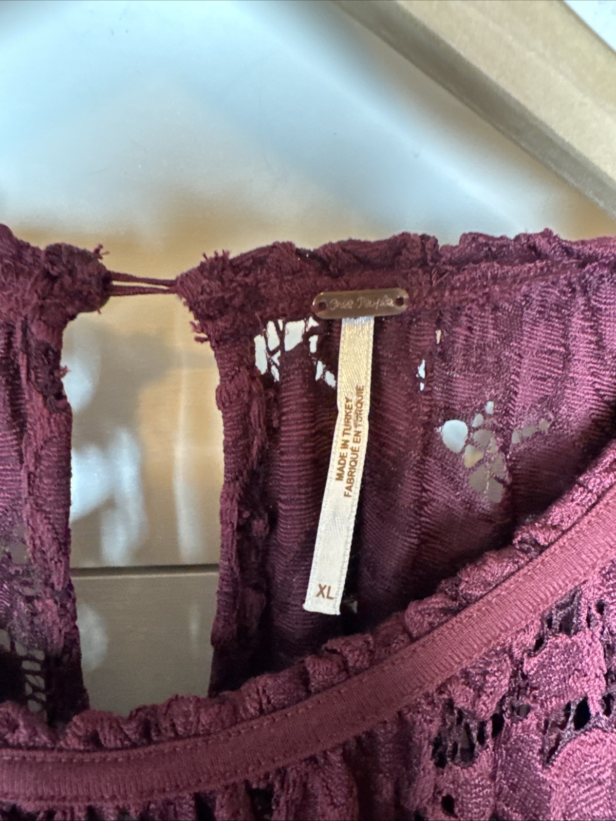 NWOT FREE PEOPLE Olivia Lace Top Sz XL Dolman Balloon Poet Sleeve Burgundy Red