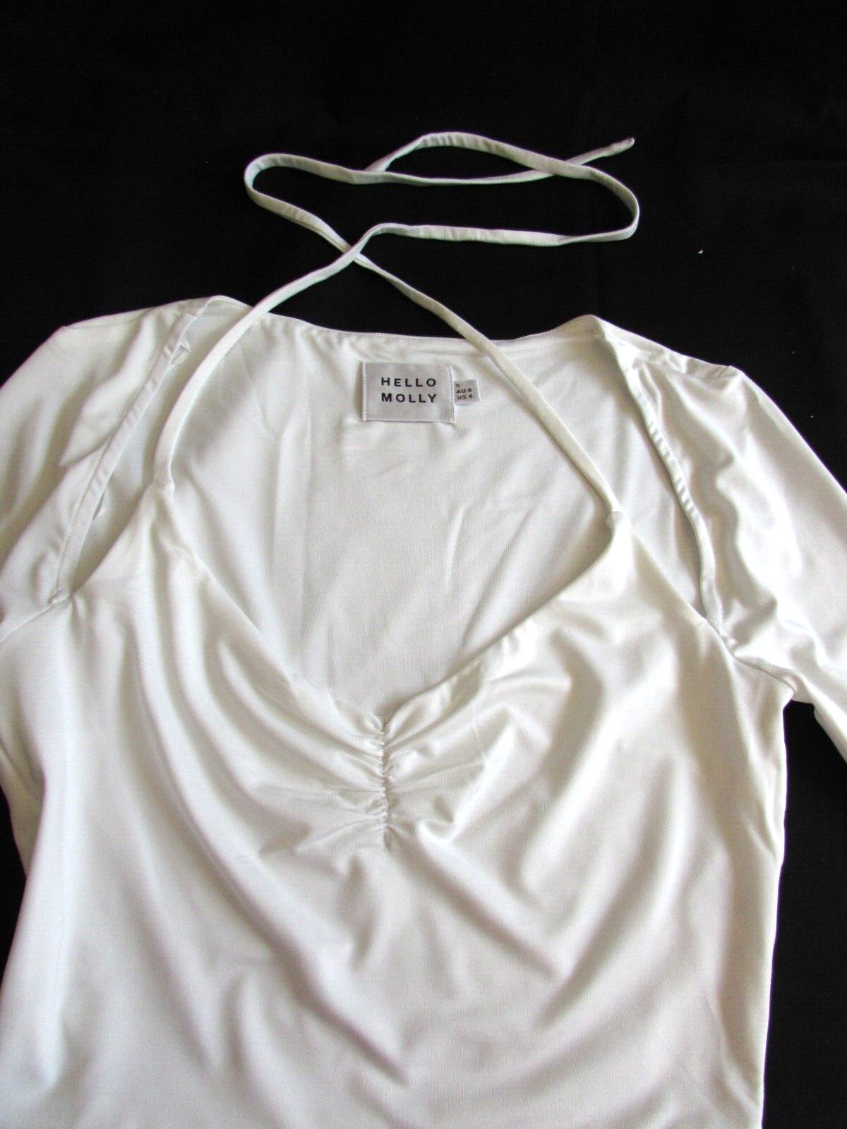 Hello Molly Women Top White Long Sleeve Halter Cropped Stretch Taking Time Sz S