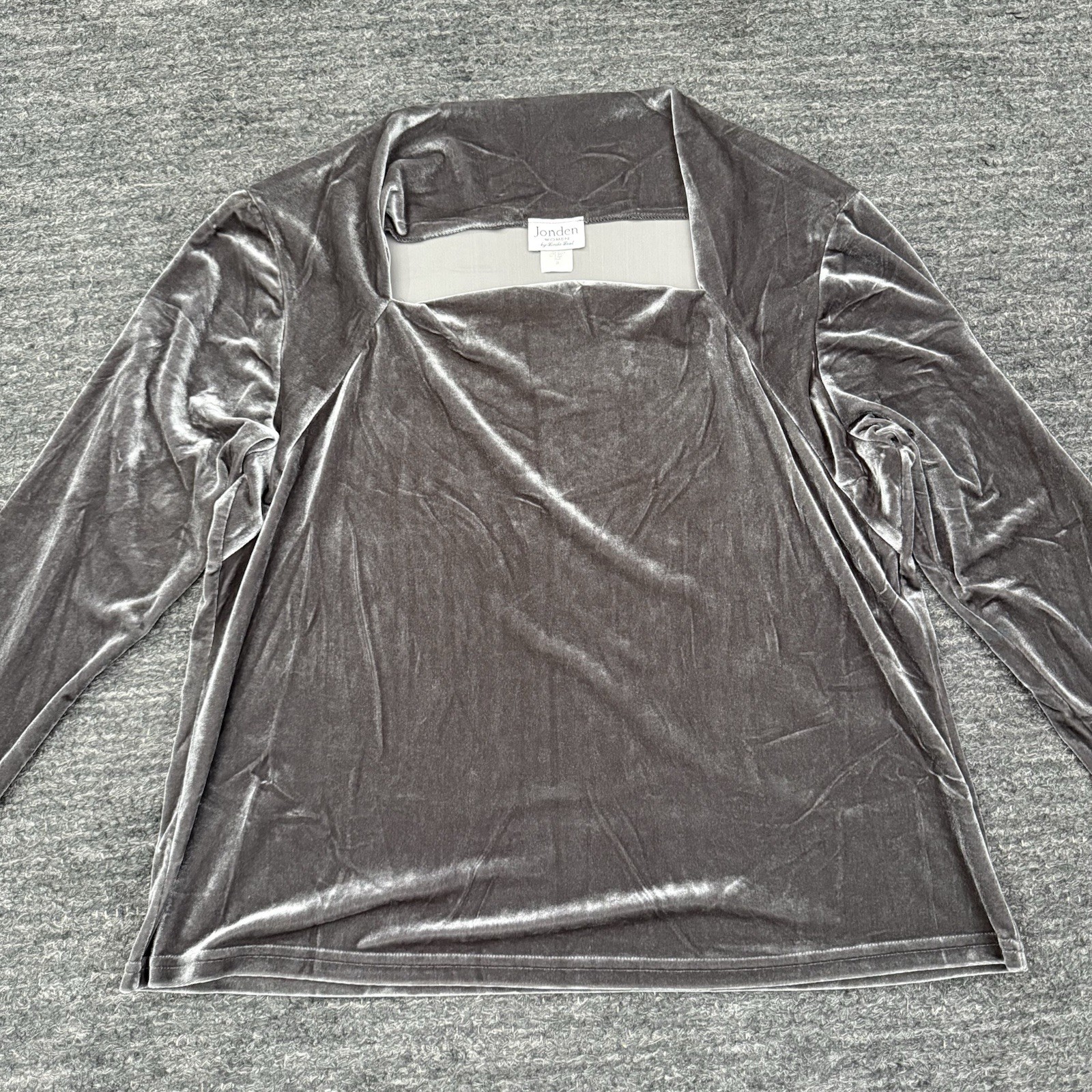 Jonden Linda Leal Shirt Women 3X Plus Gray Velvet Square Neck Vintage Y2K 90s