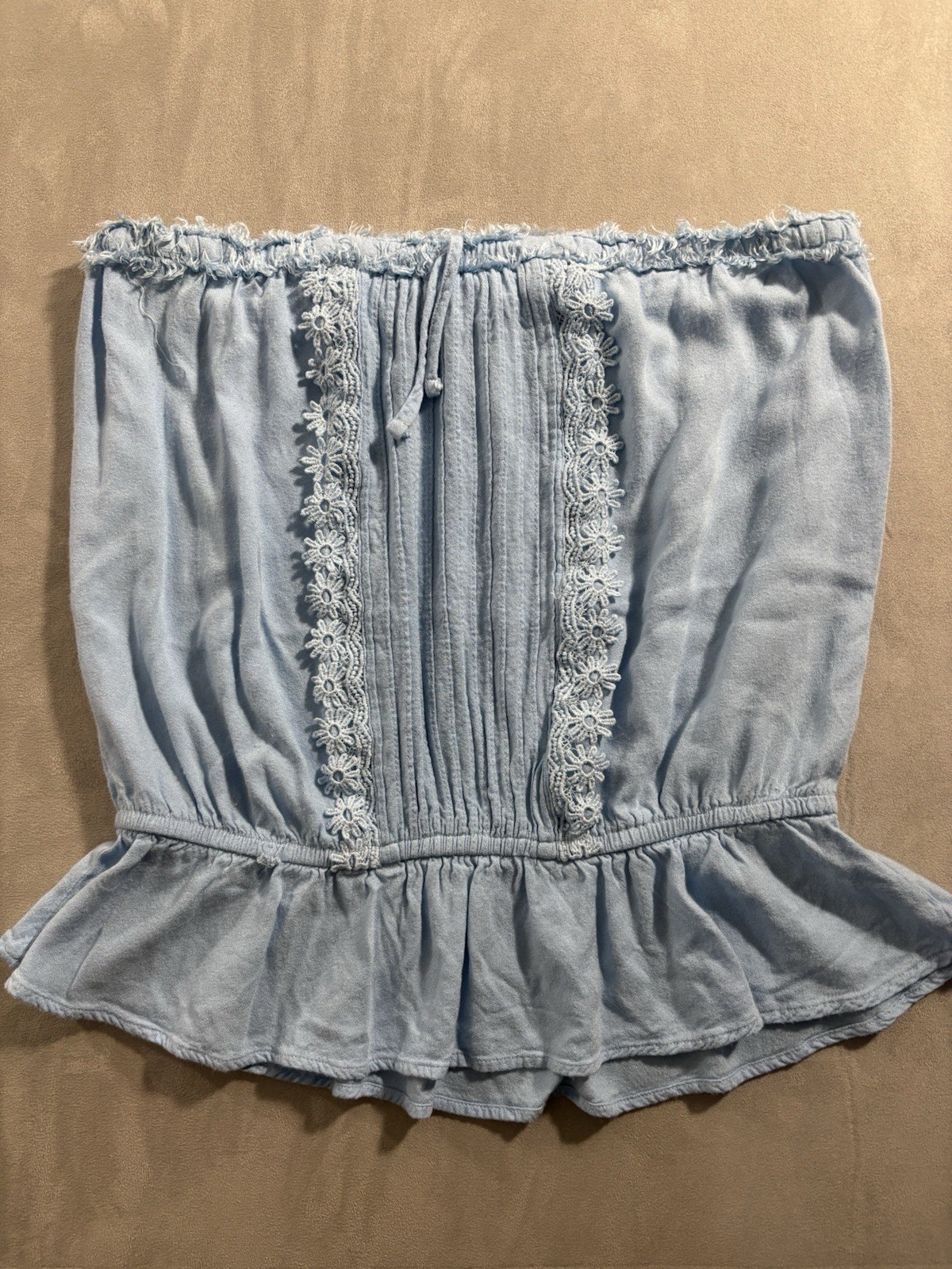 Venus Frayed Blue Floral Embroidered Blouse Large Whimsical Nature Fairy