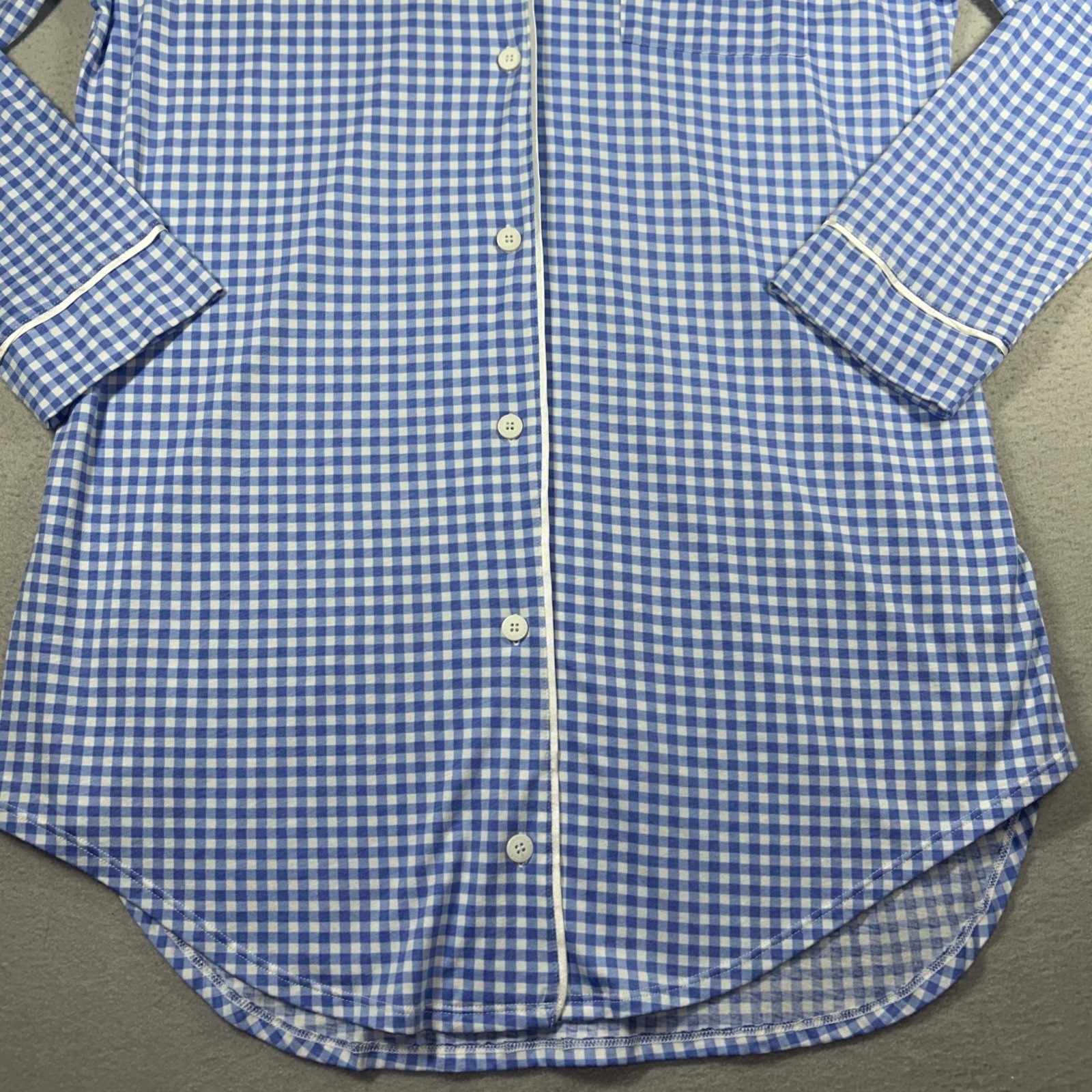 Cosabella Sleep Coverup Check Women’s 2XL Button Up 40” Long Blue White