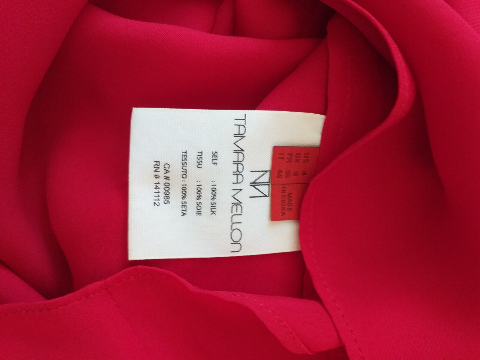 Tamara Mellon red silk top blouse size 8