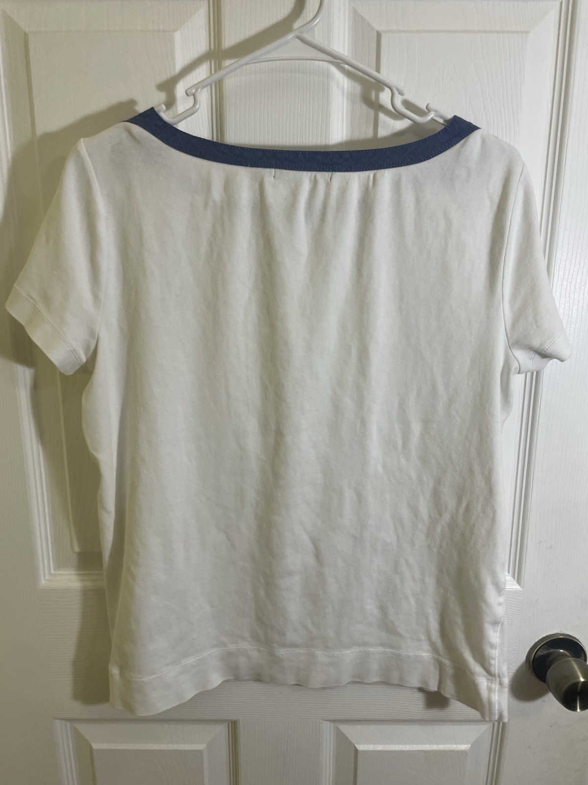 Lauren Ralph Lauren Women’s White/Blue Contrast Trim Scoop Neck T-Shirt XL