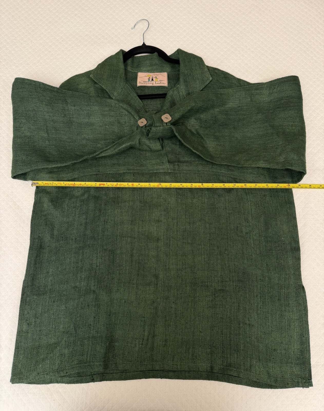 Dancing Ladies Womens Rare 100% Hemp Tunic Top Green Santa Fe NM Size L/XL O/S