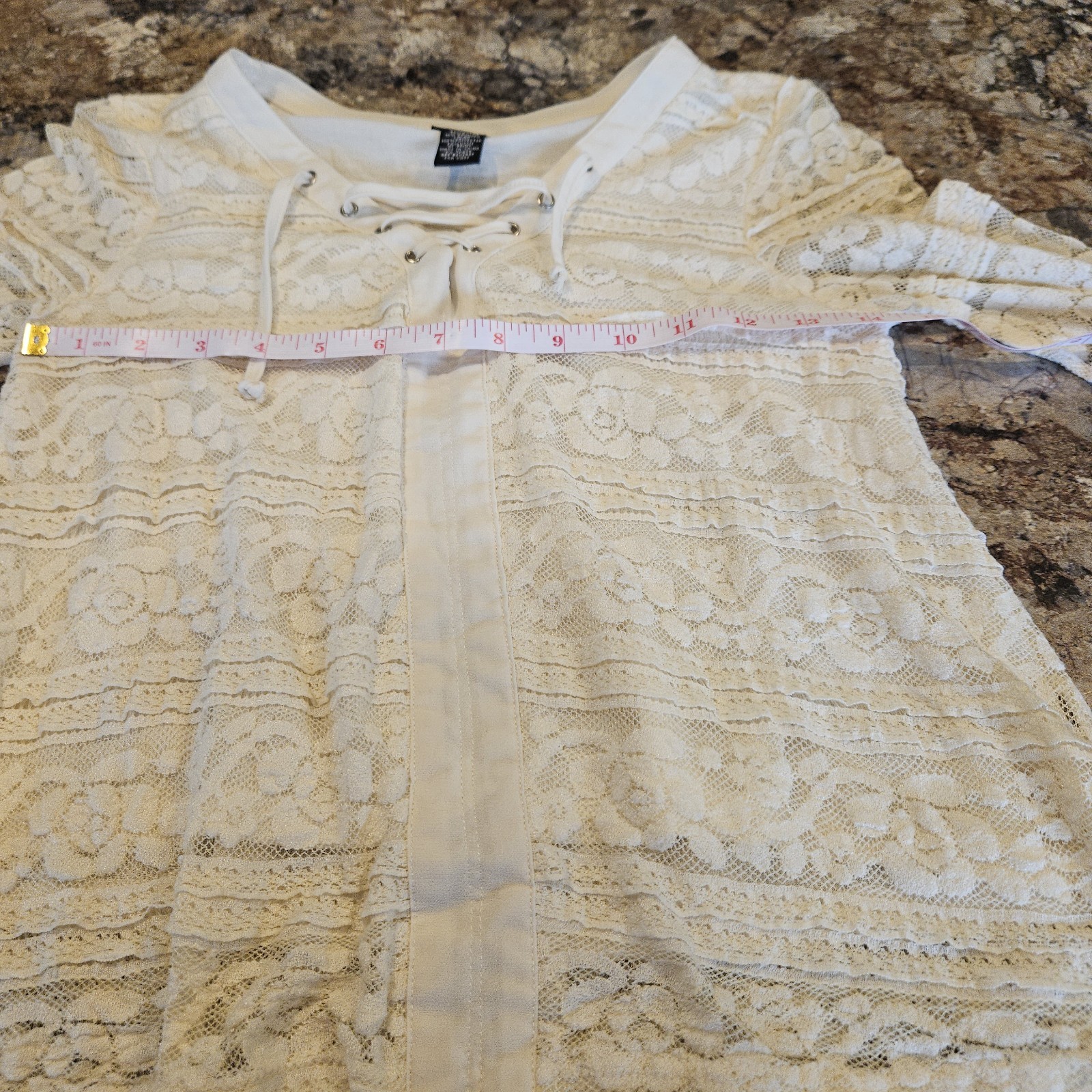 Rue21 Small Ivory Floral Lace Bell Sleeve Lace Up Boho Top Stretch Long Sleeve