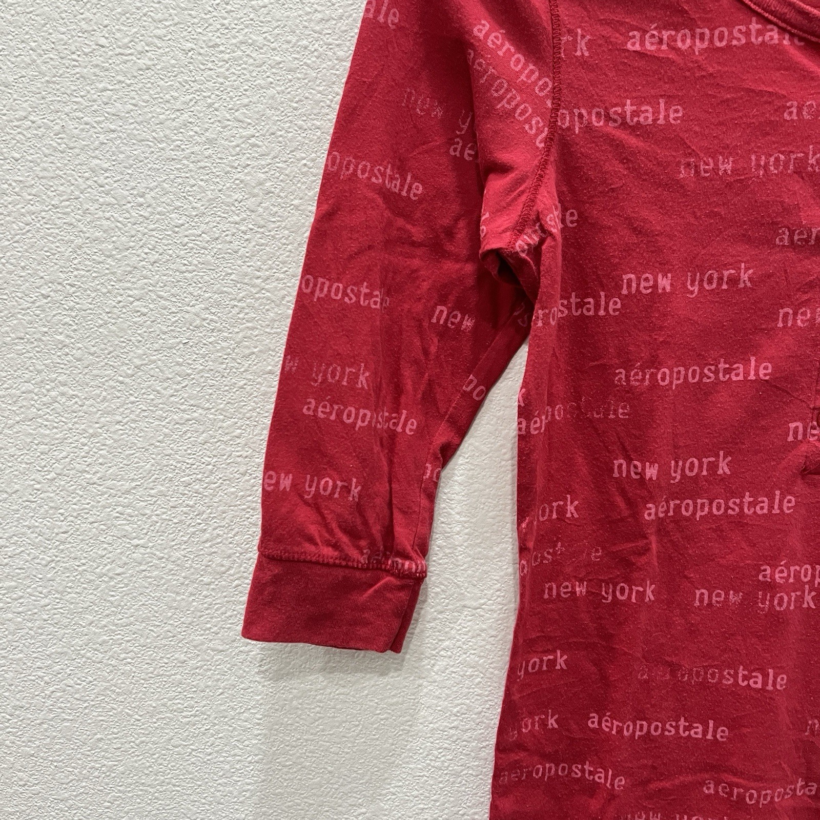 Aeropostale Vintage Y2K Womens All Over Print Henley Top Bella Swan Spell out