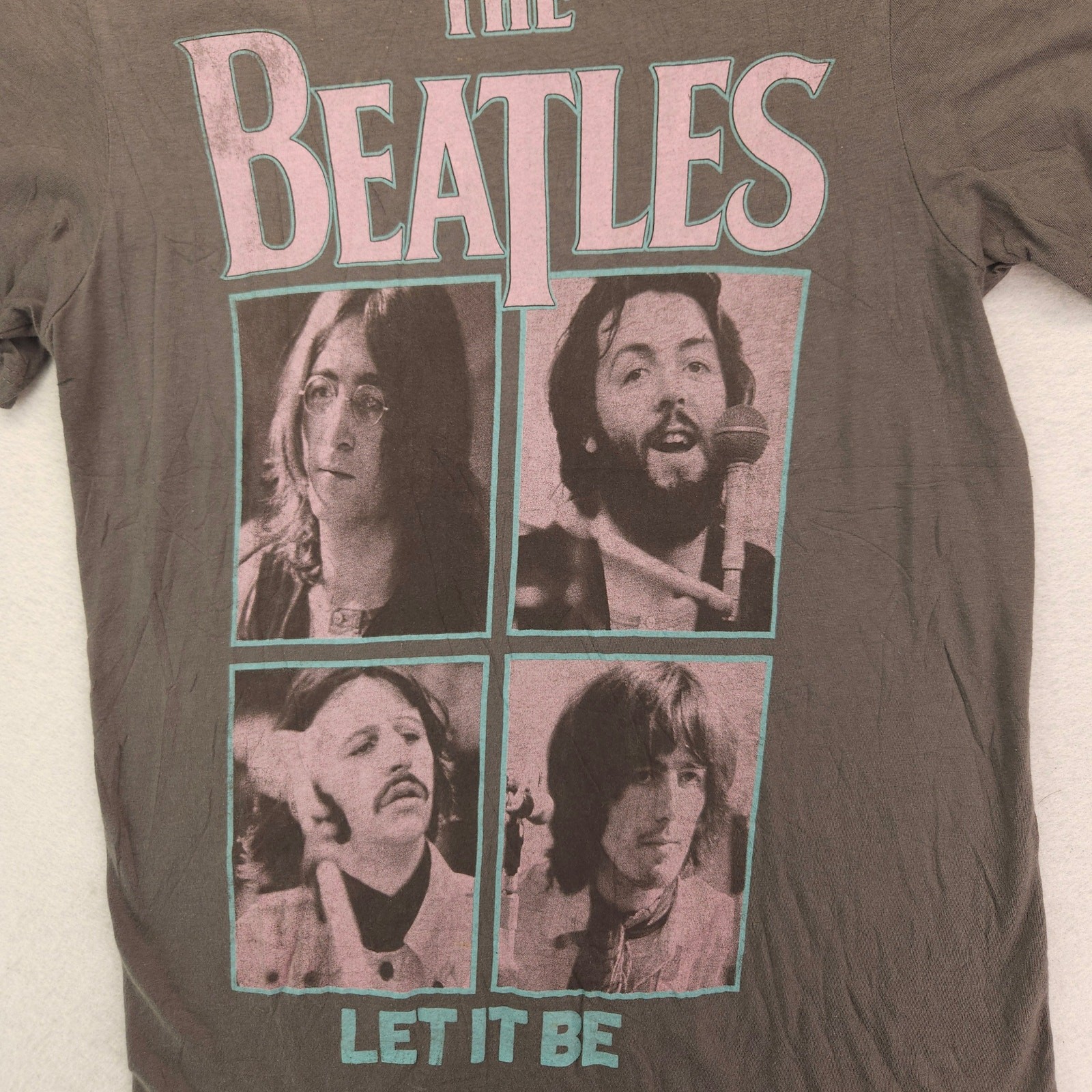 The Beatles Band Short Sleeve Graphic Crew Neck Shirt Womens Size Small S Gray