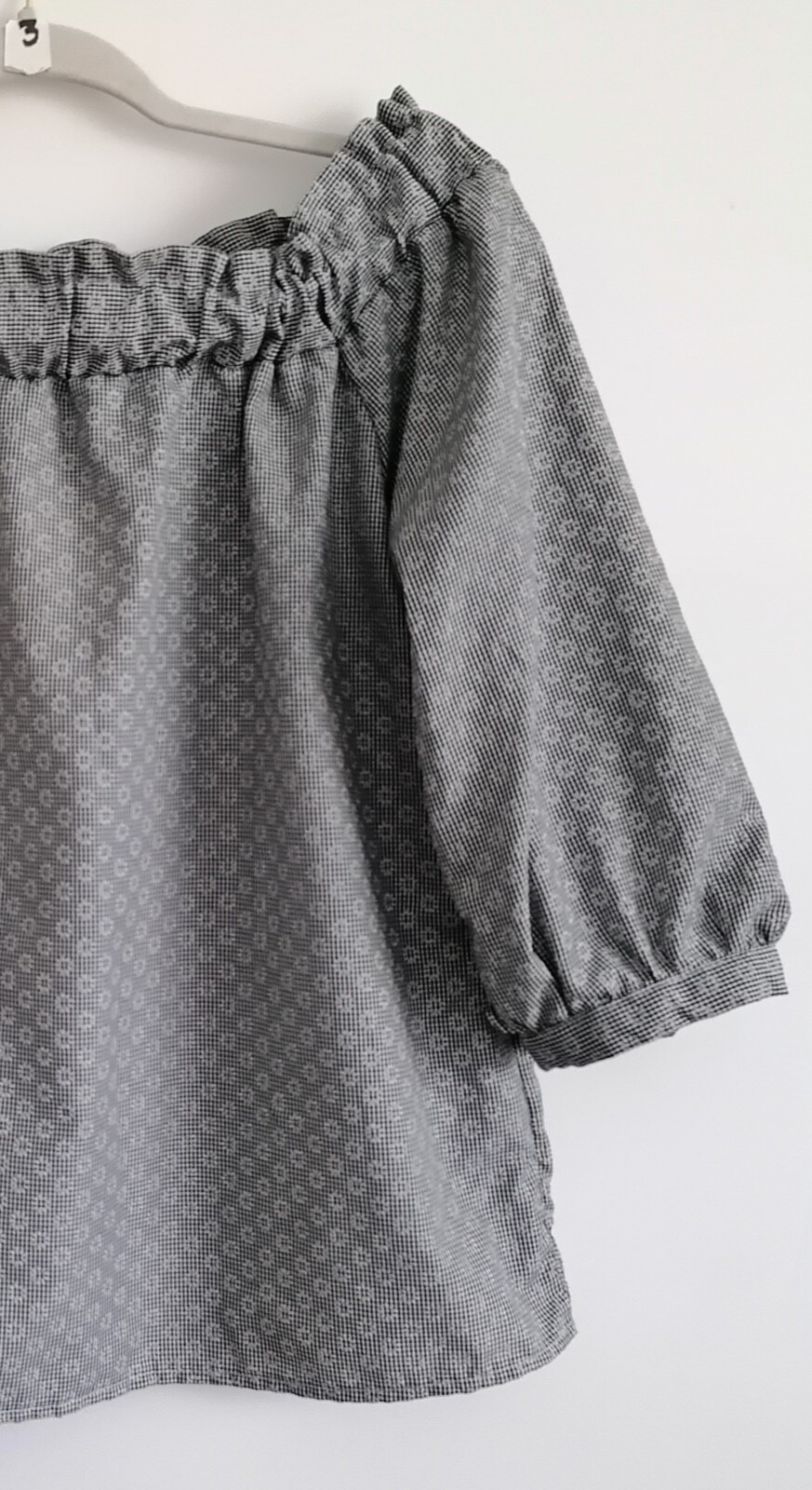 Love Notes Women’s Black White Plaid Off The Shoulder 3/4 Sleeve Blouse Size L