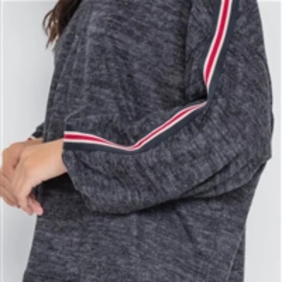 Charcoal Contrast Trim Stripe Sleeves Sweater small medium large NWT