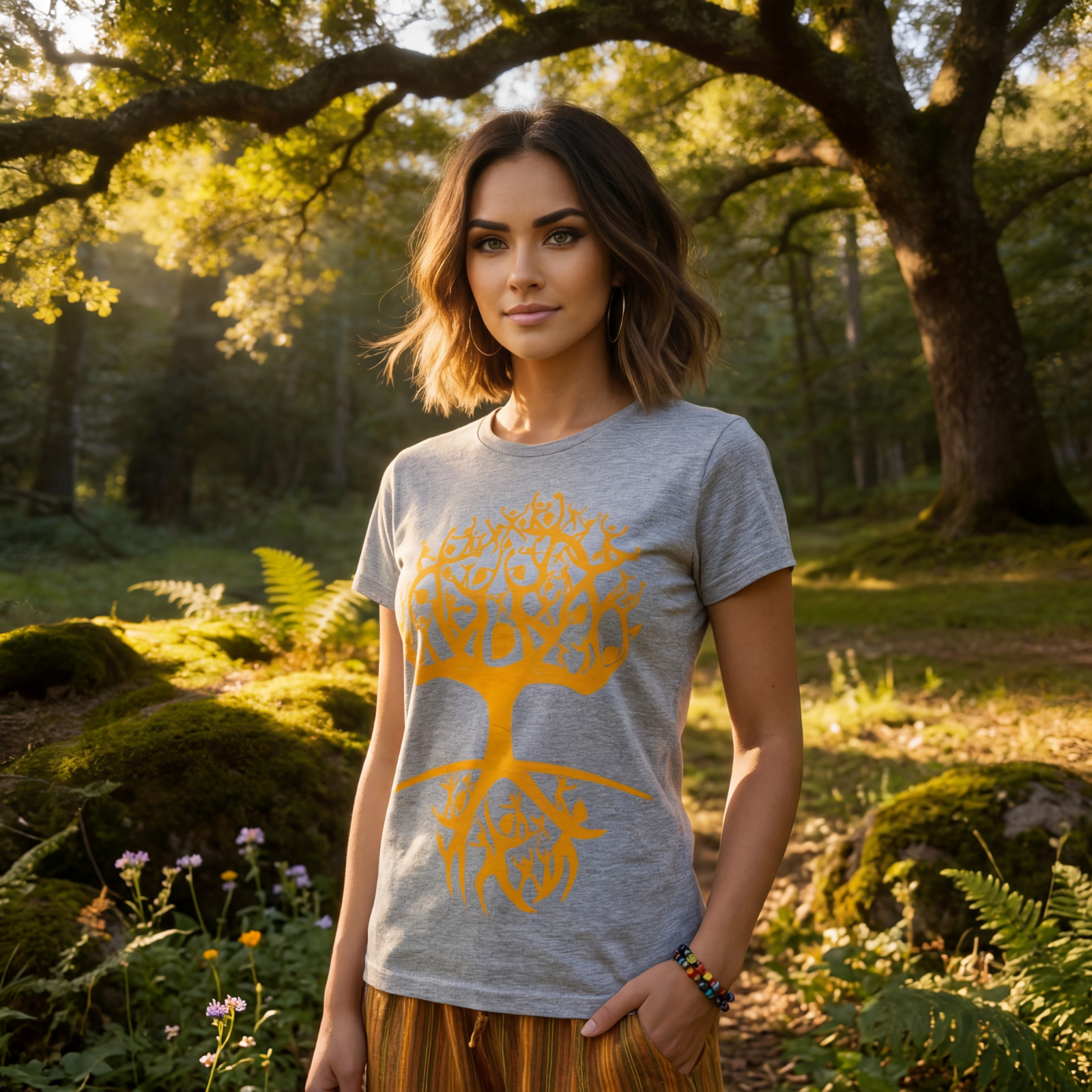 Bodhi People Tree Of Life Painted Tee: 100% Organic Cotton T Shirt for Women: L