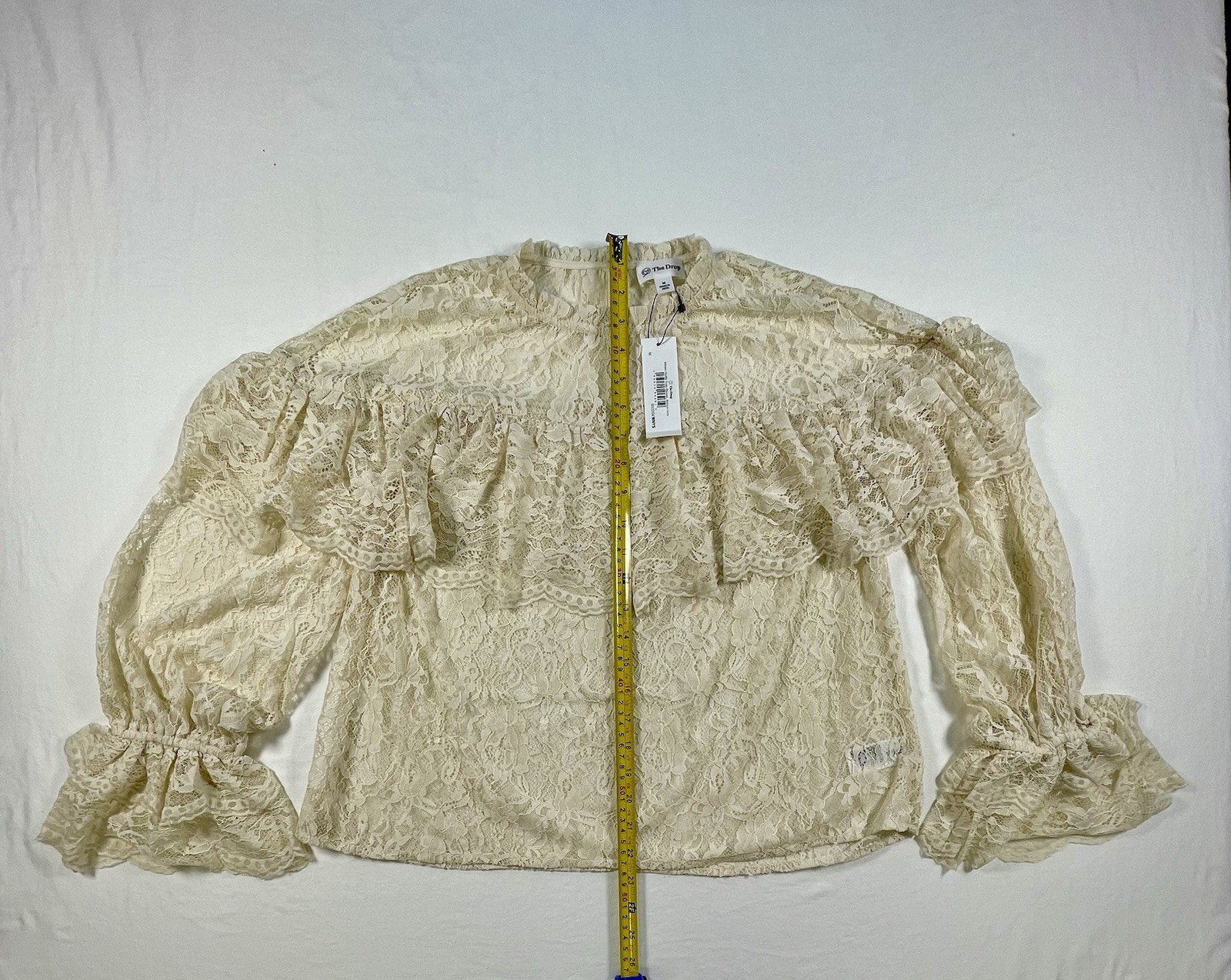 NWT The Drop Womens Miriam Ruffle Yoke Blouse Antique Ivory Medium Lace Coquette